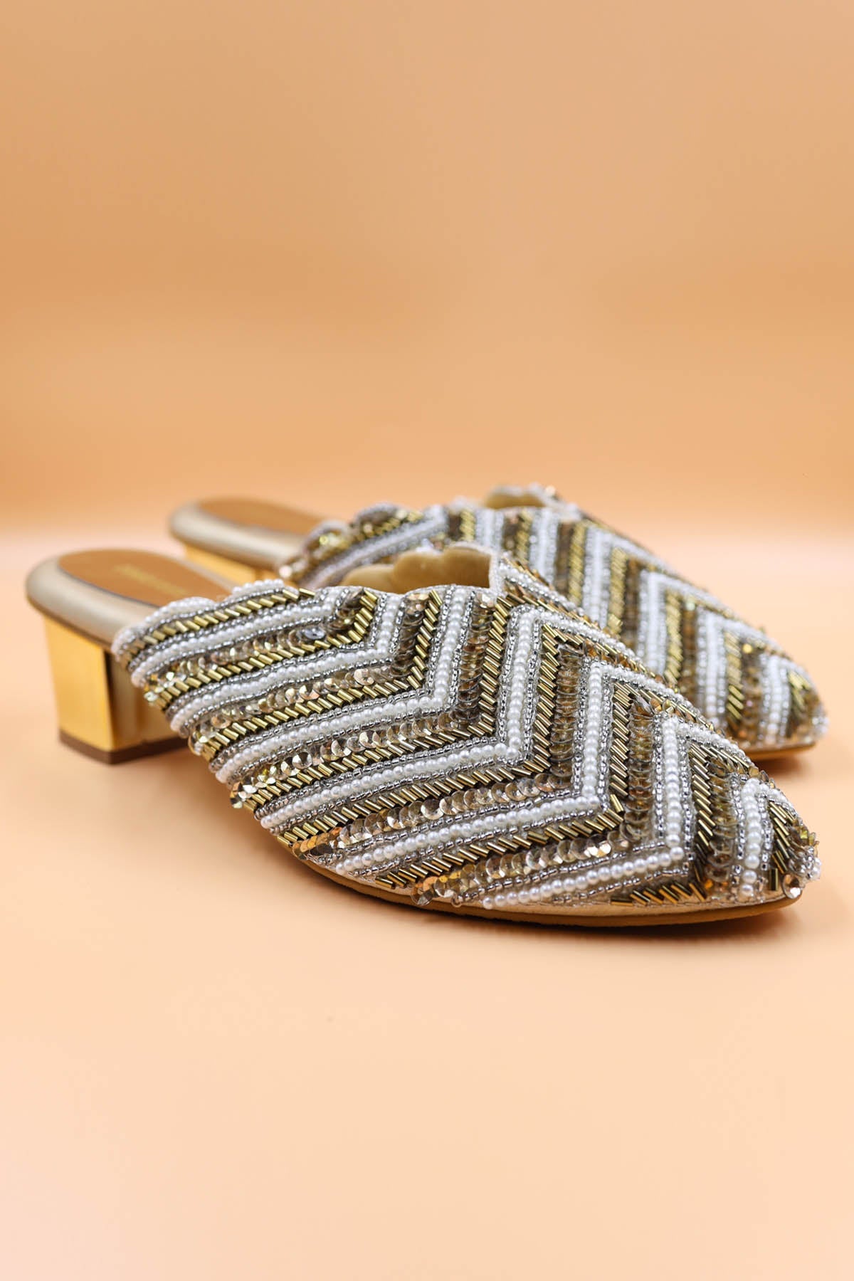 Foot Fuel Gold Embellished Chain Mules for accessories online at ScrollnShops