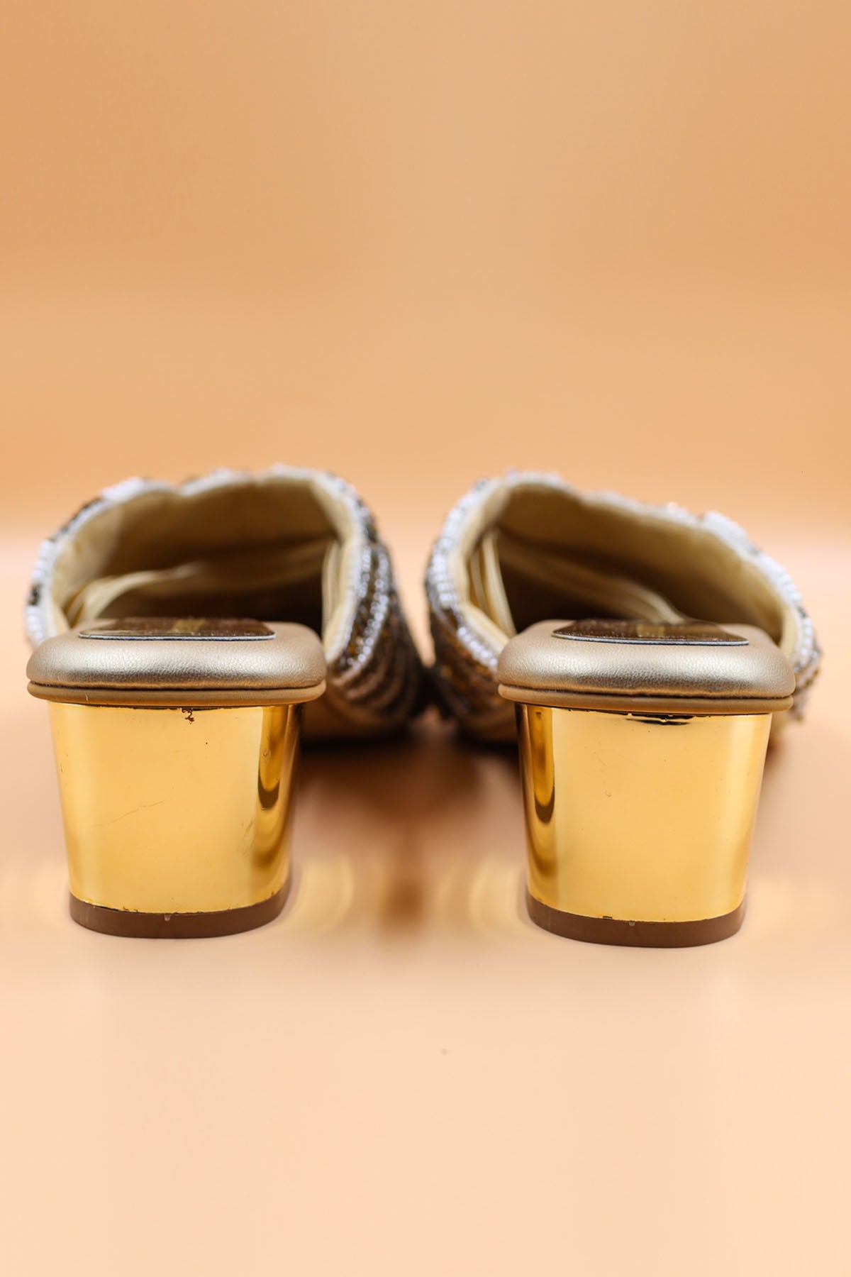 Gold Embellished Chain Mules