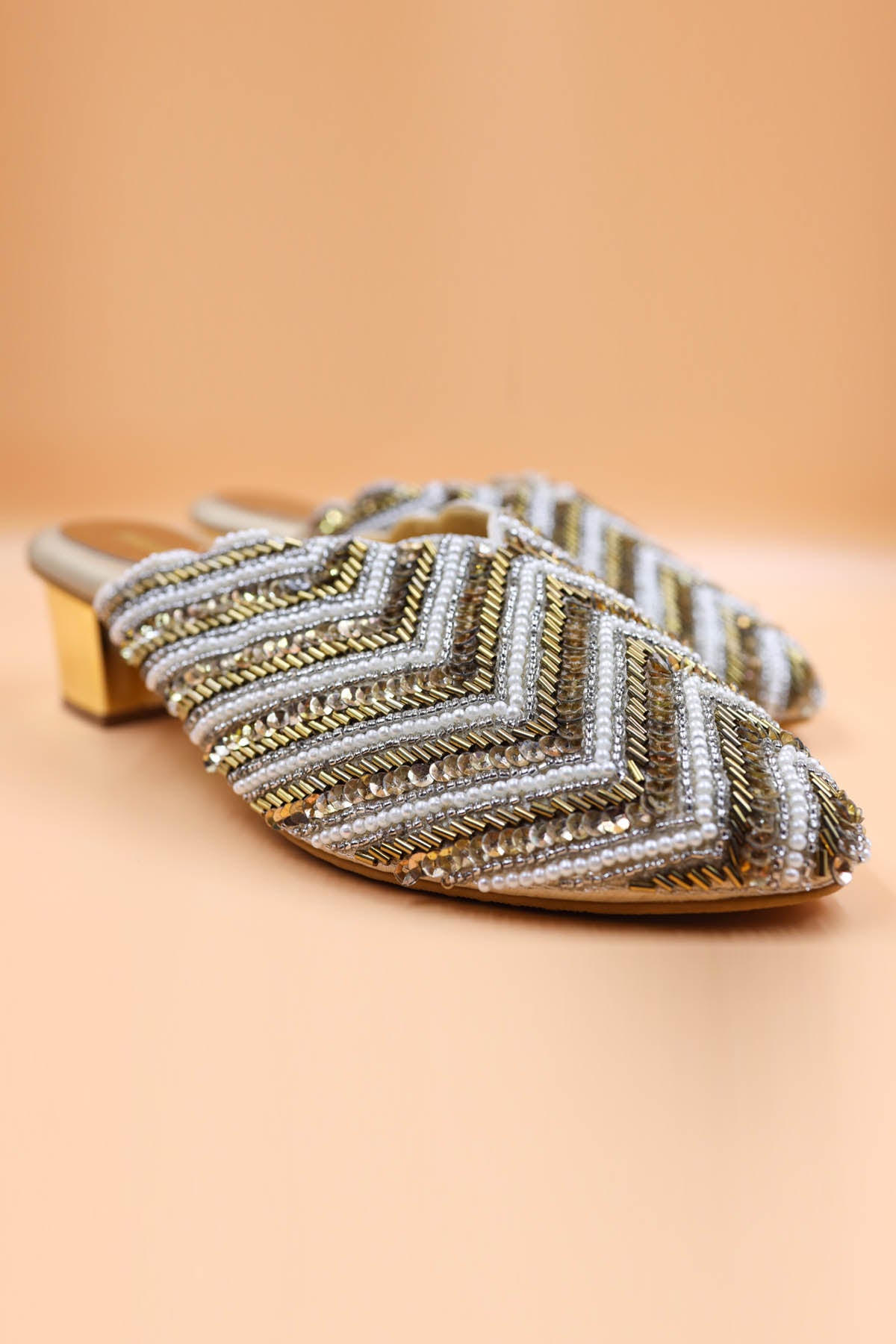 Gold Embellished Chain Mules