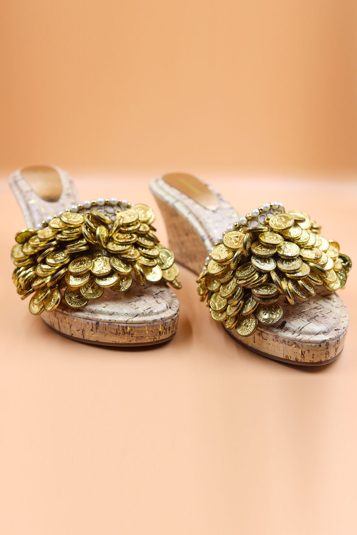 Gold Embellished Coin Wedges