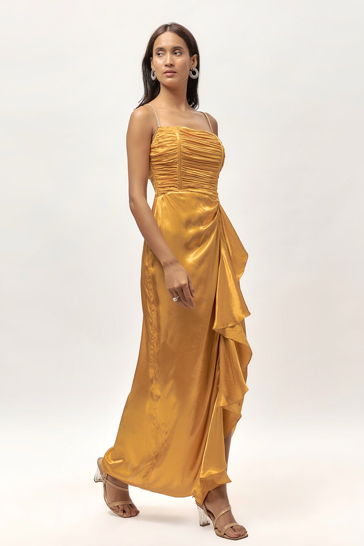 Buy Gold Embellished Drape Dress for Women at ScrollnShops