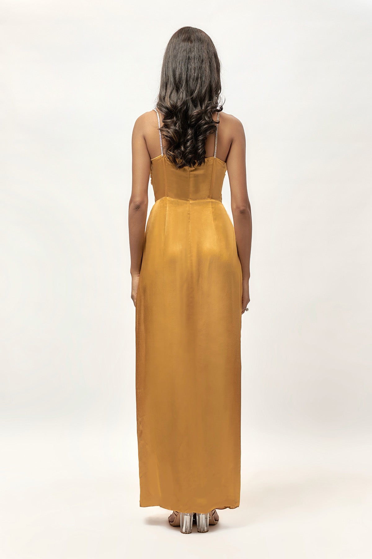 Gold Embellished Drape Dress