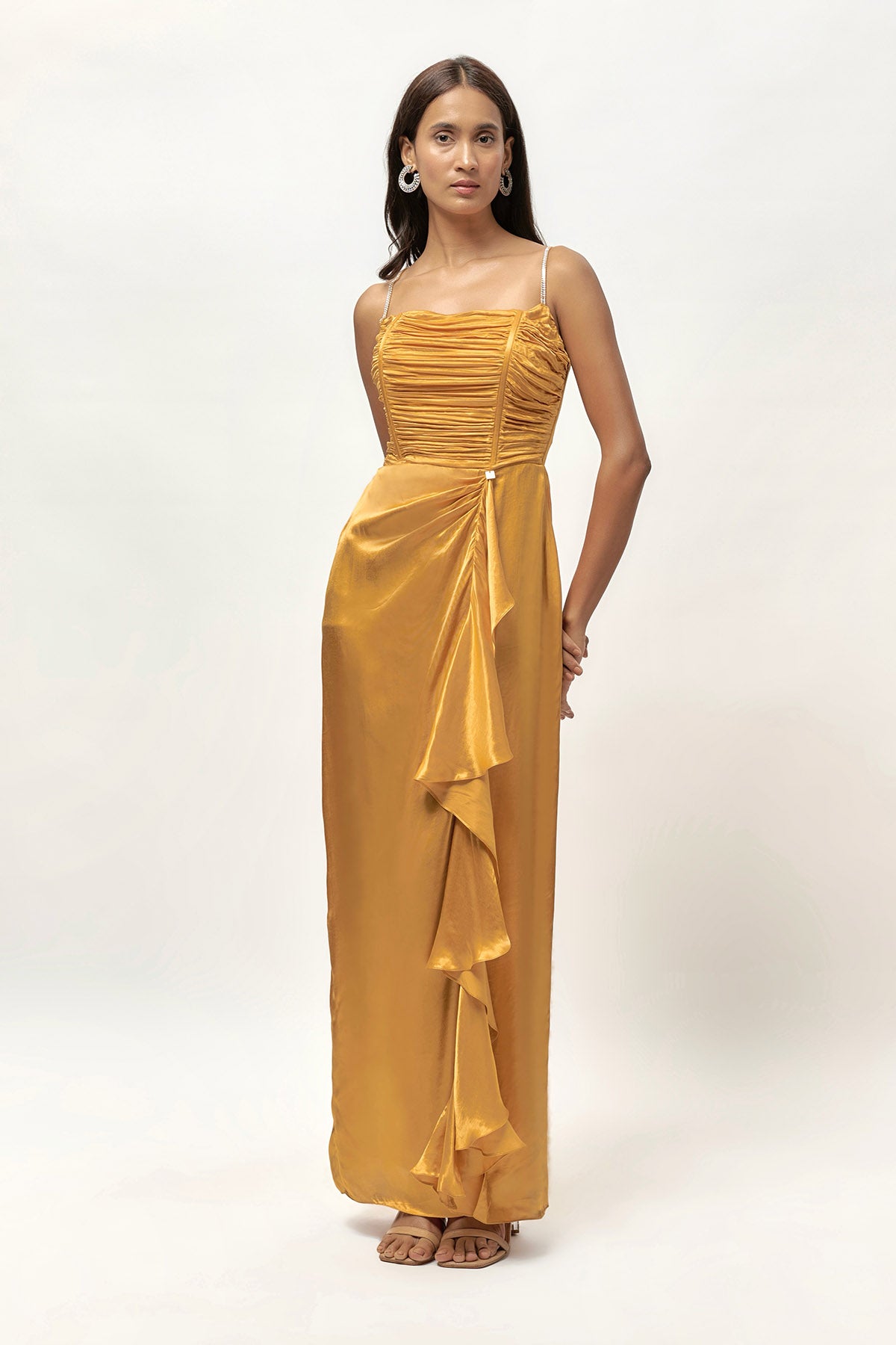 Buy Gold Embellished Drape Dress for Women at ScrollnShops