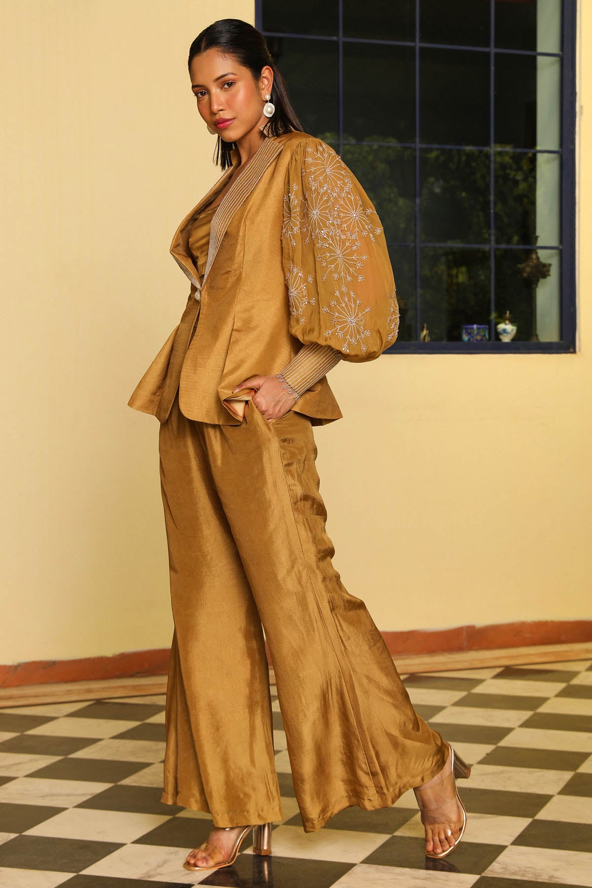 Gold Embellished Jacket Set