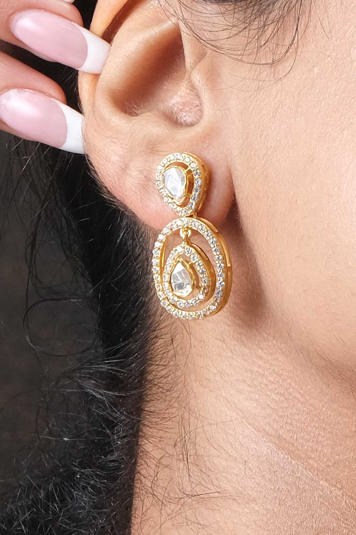 Sica Gold Embellished Polki Earrings for jewellery online at ScrollnShops