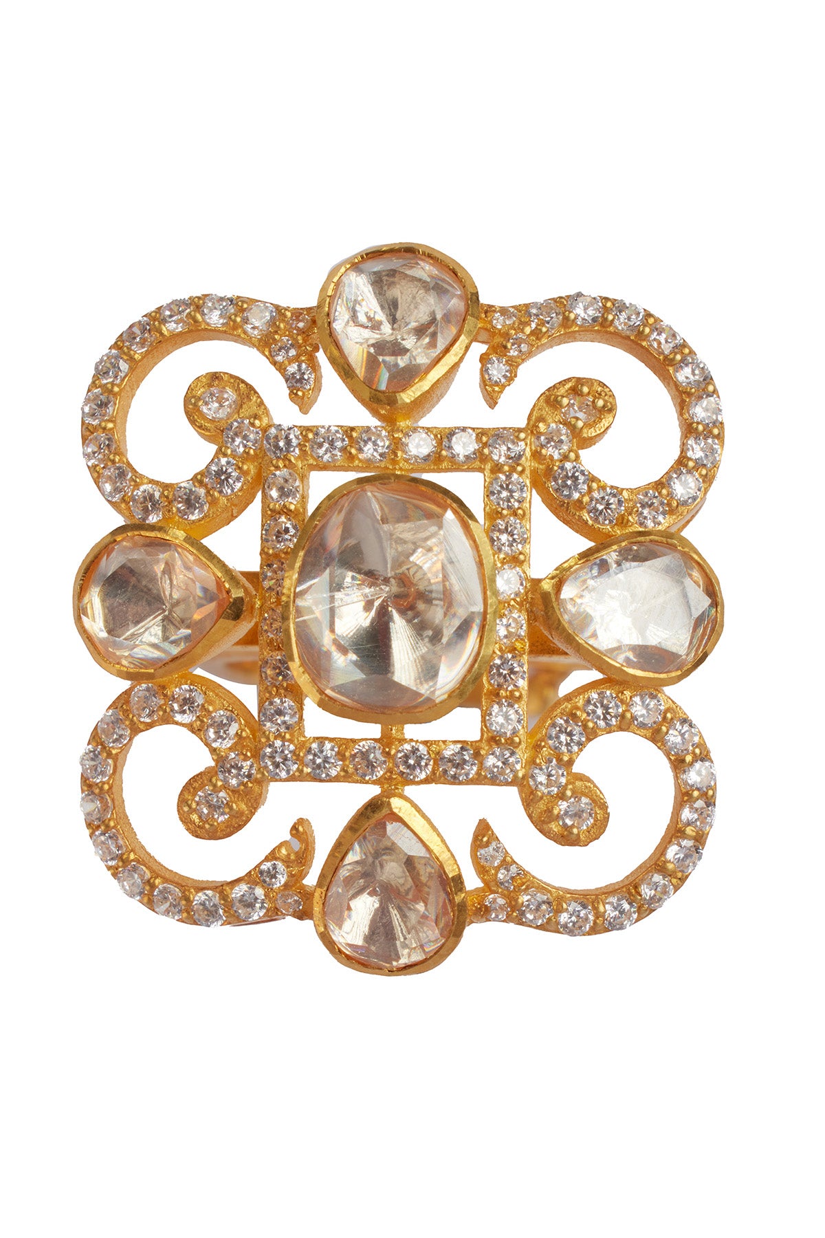 Gold Embellished Polki Ring