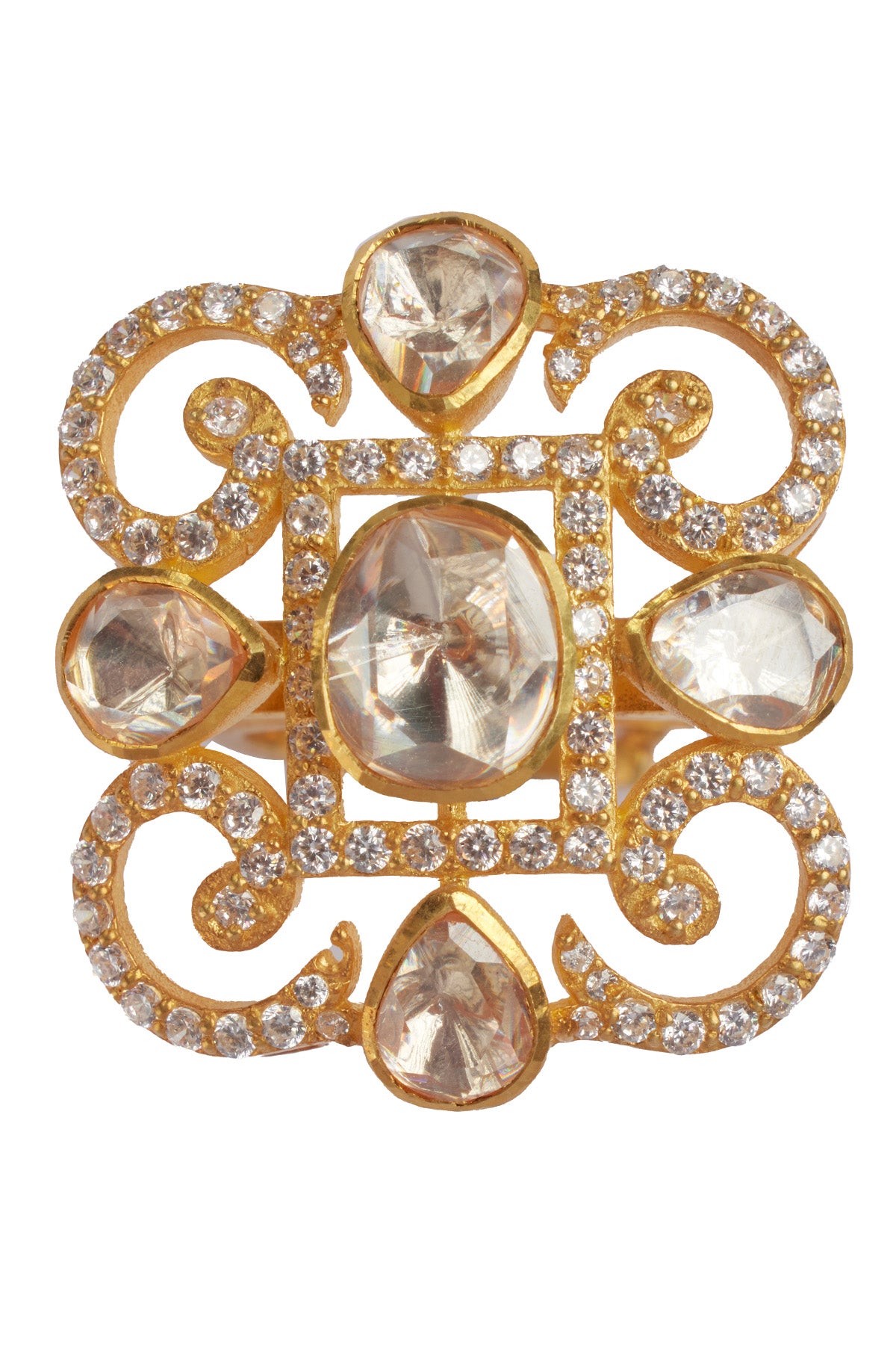 Gold Embellished Polki Ring