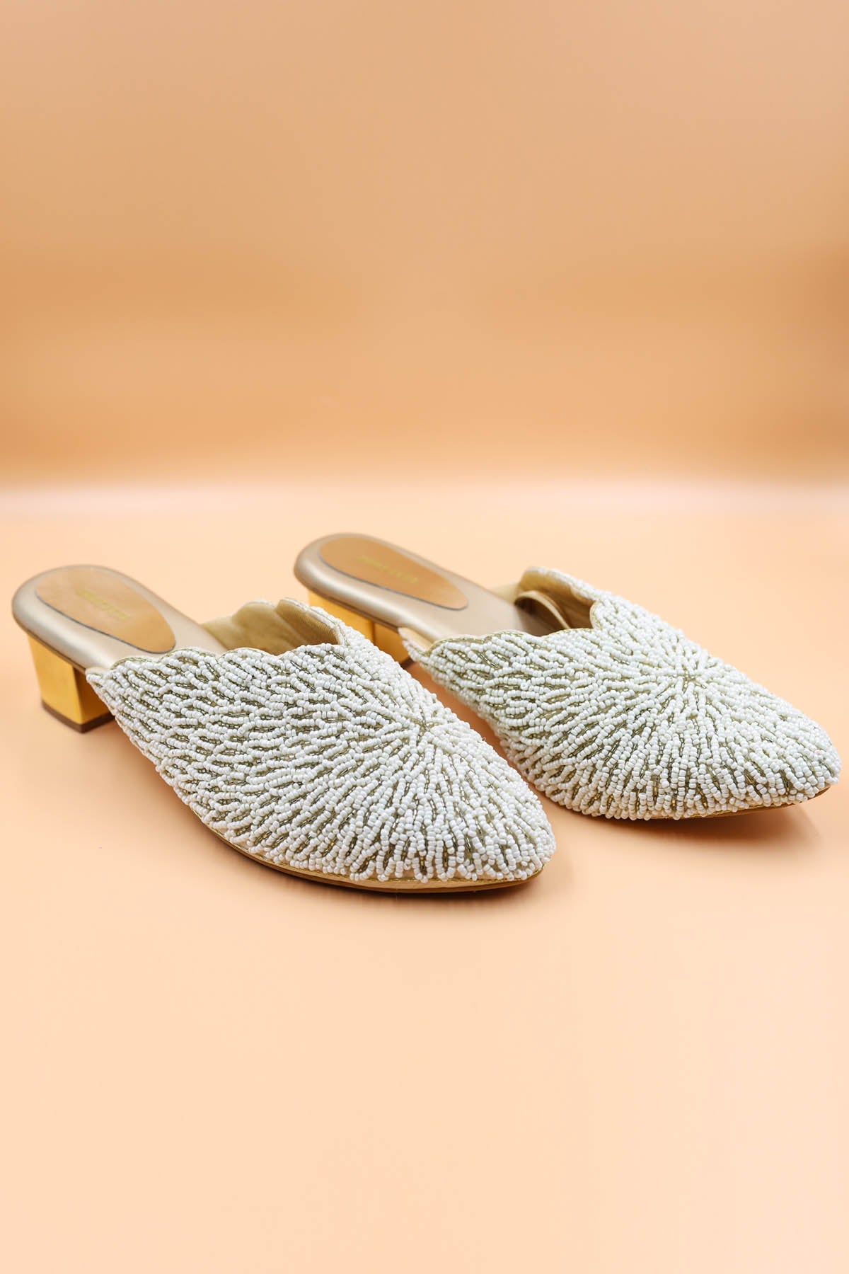 Foot Fuel Gold Embroidered Bead Mules for accessories online at ScrollnShops