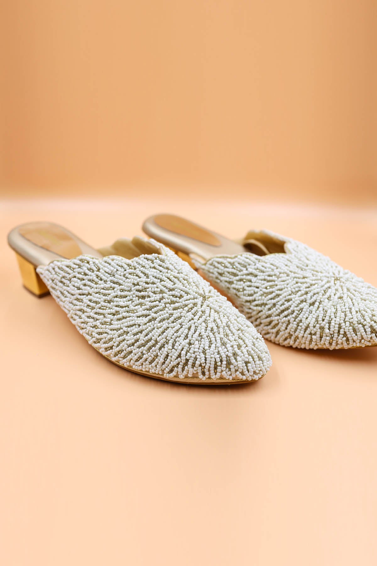 Gold Embroidered Bead Mules