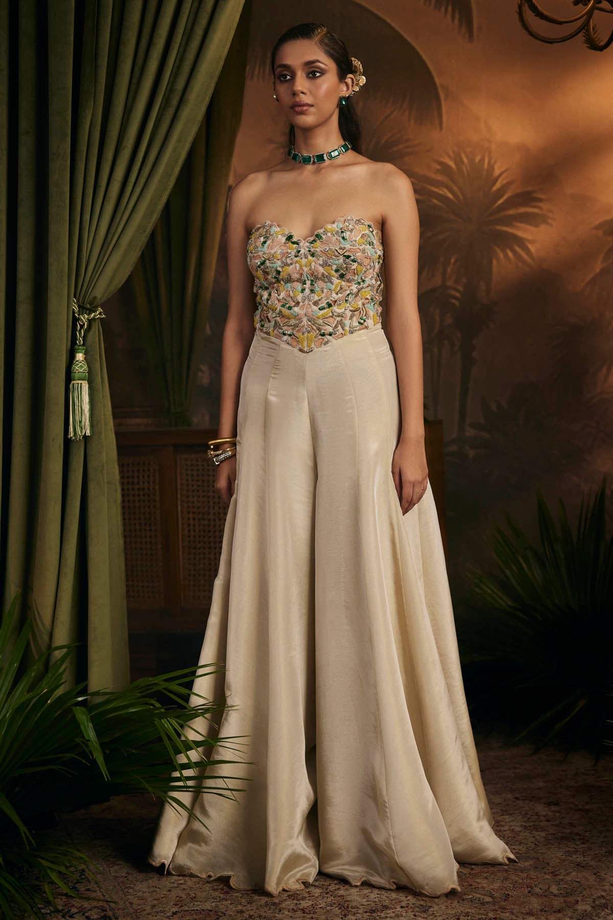 Buy Designer Gold Embroidered Corset Jumpsuit Online