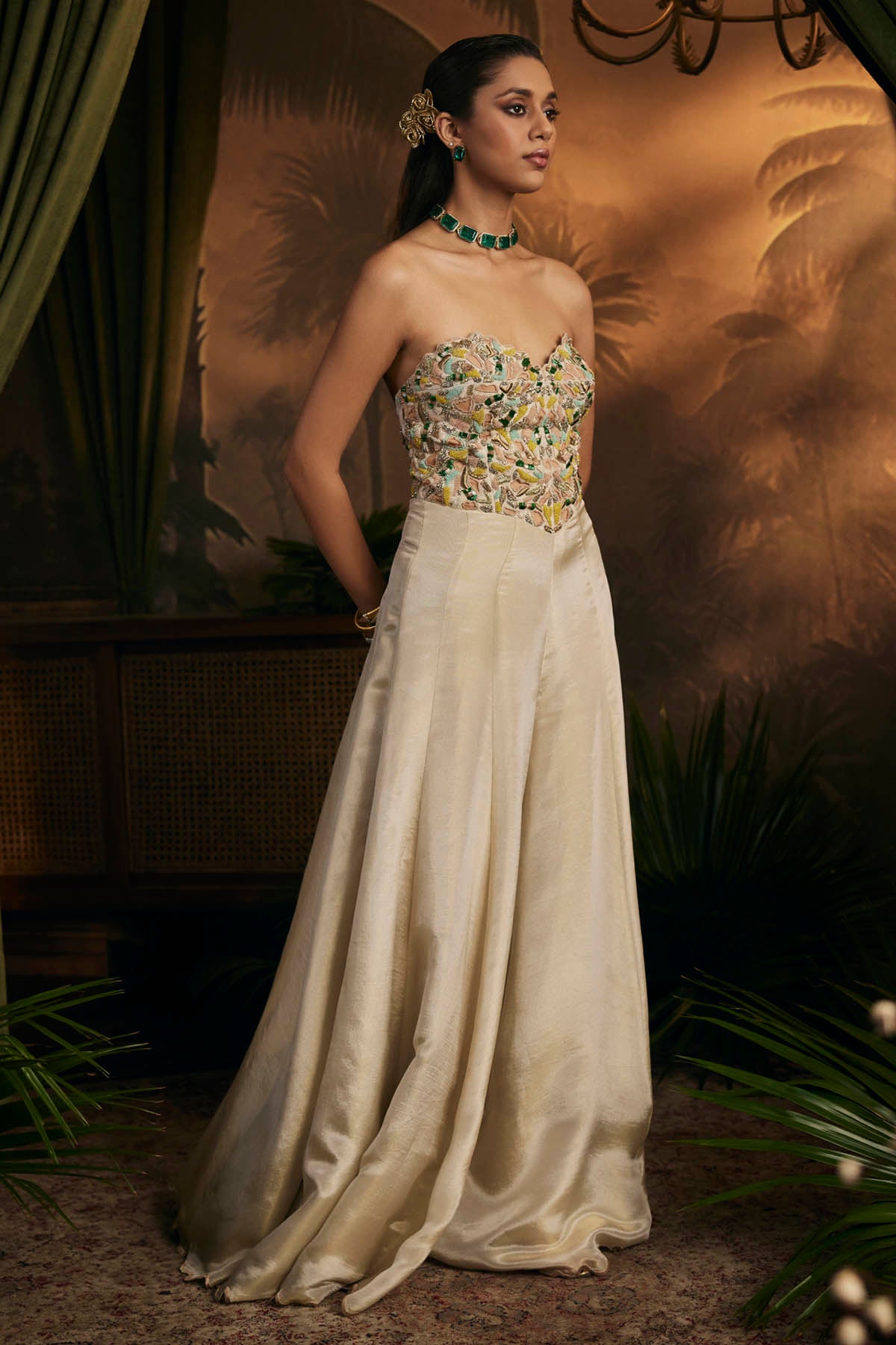 Gold Embroidered Corset Jumpsuit