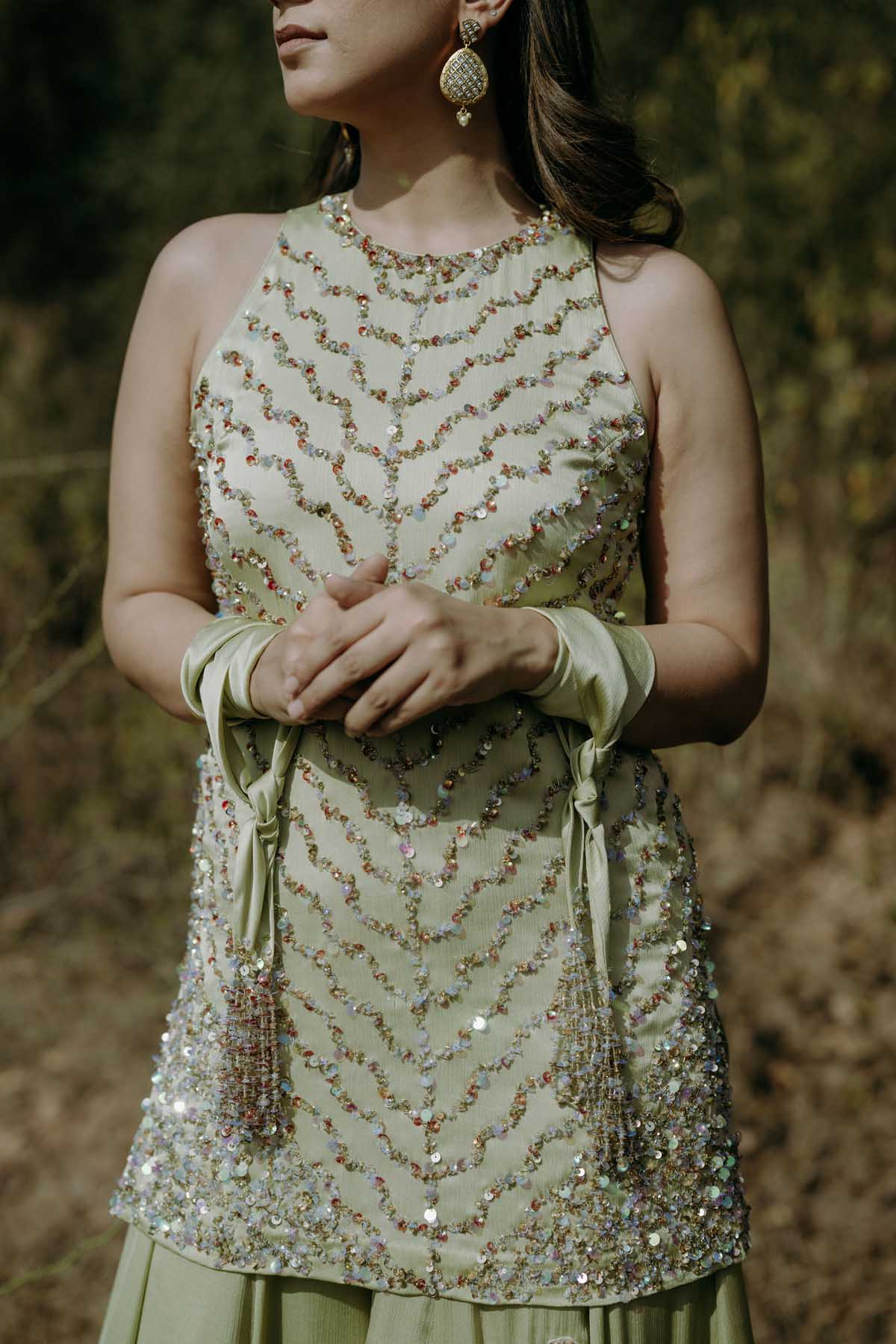 Gold Embroidered Green Kurta Set