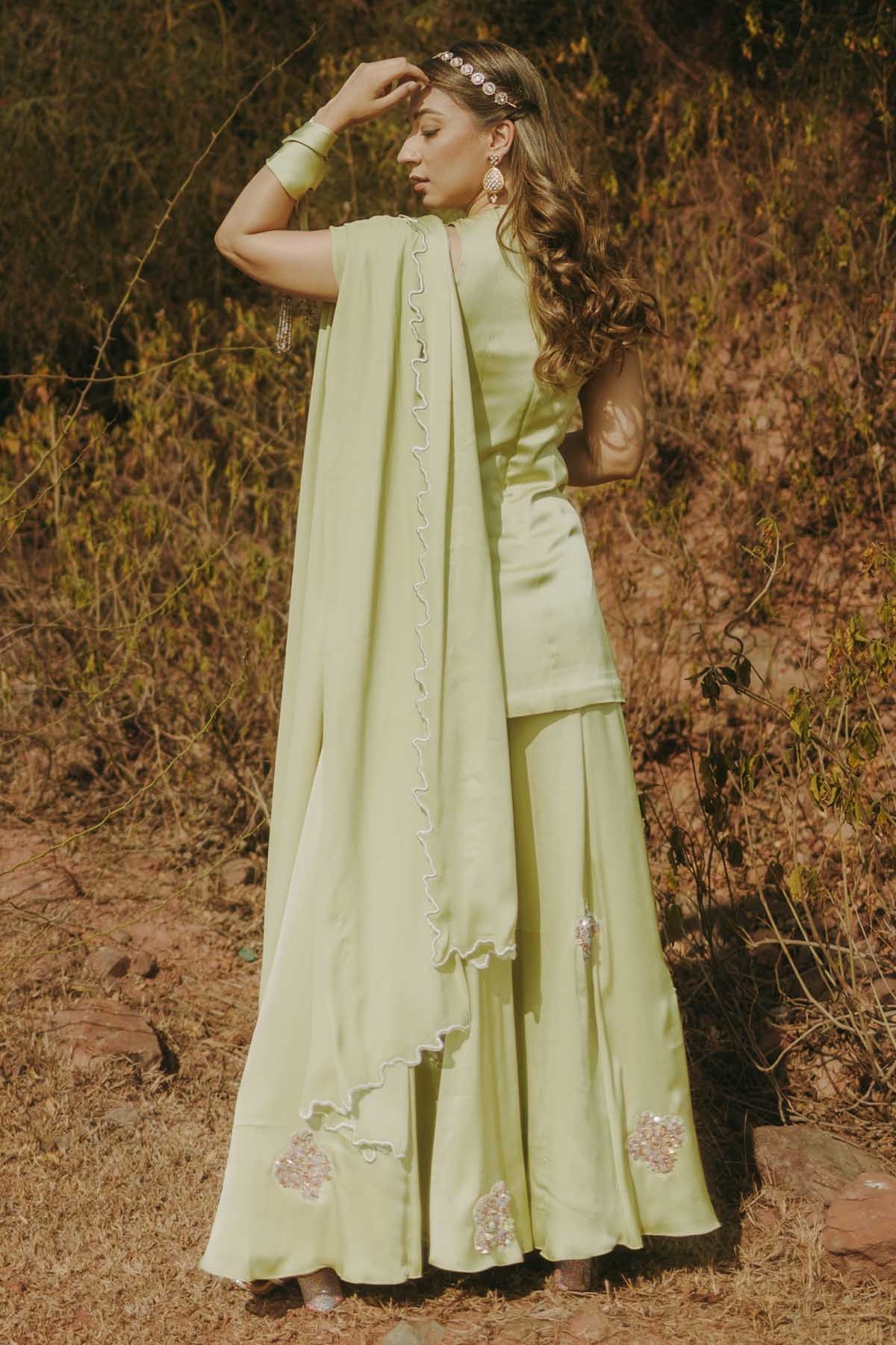 Gold Embroidered Green Kurta Set