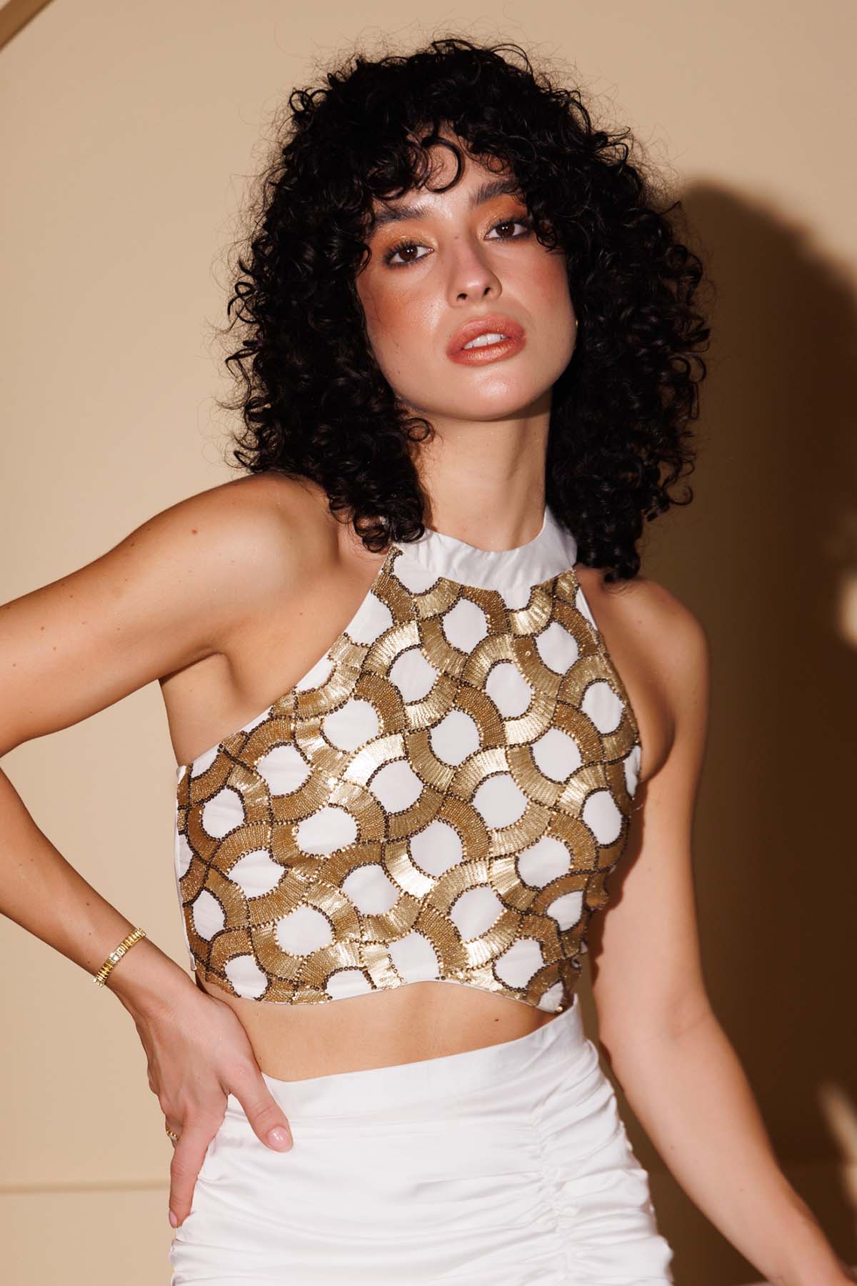 Gold Embroidered Halter Neck Top