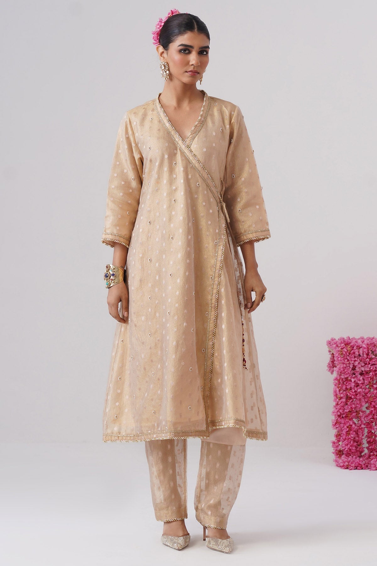 Buy Gold Embroidered Kurta & Pants for women by Ugna by Unnati online available at scrollnshops
