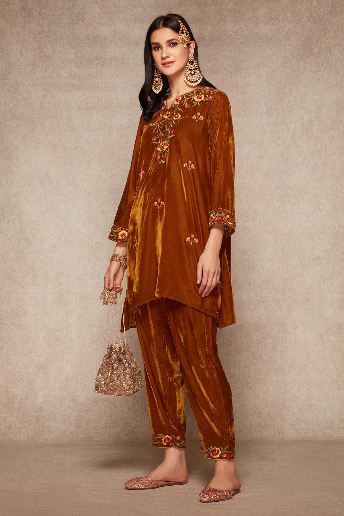 Gold Embroidered Kurta & Salwar