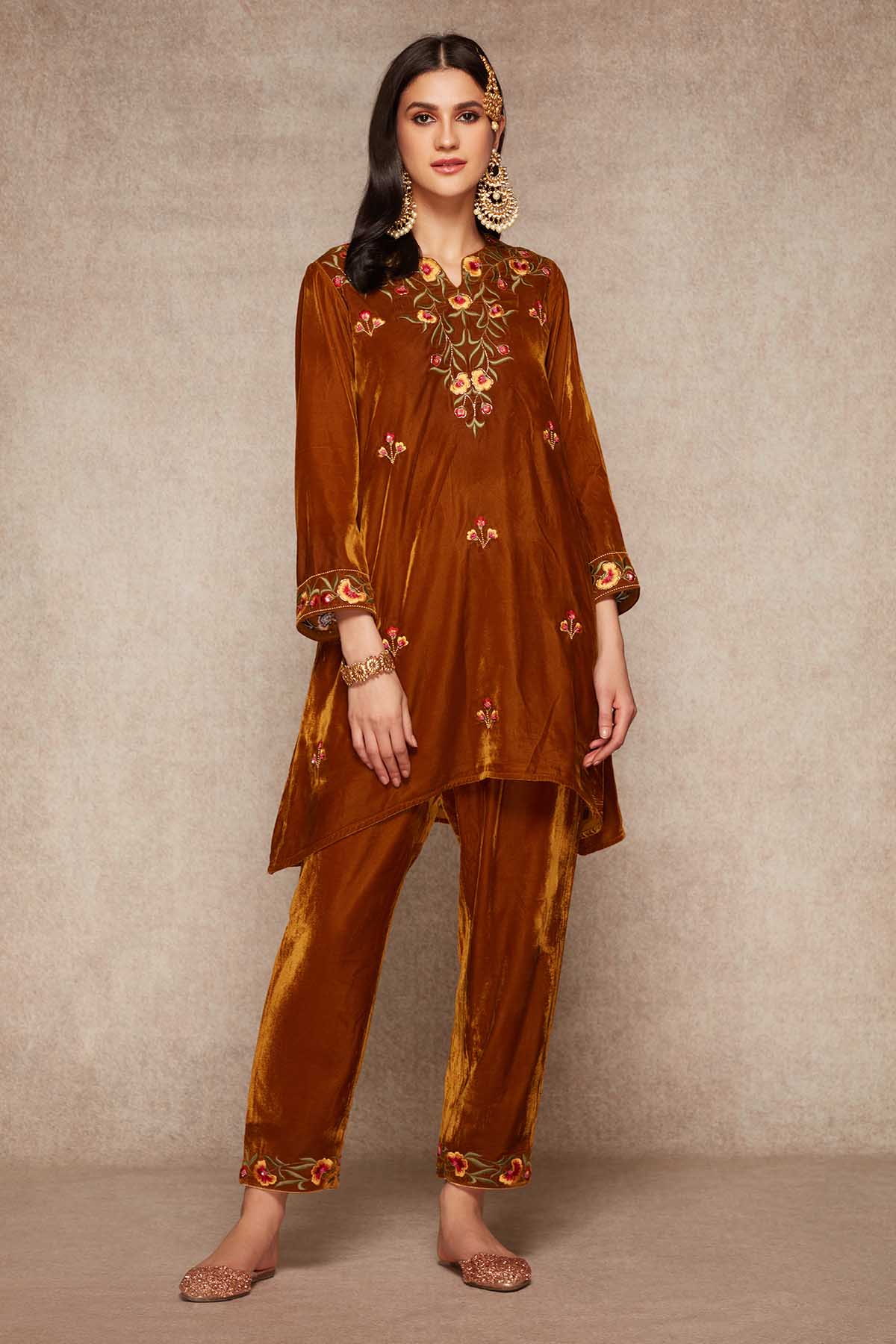 Buy Gold Embroidered Kurta & Salwar by Ajiesh Oberoi for women online at ScrollnShops