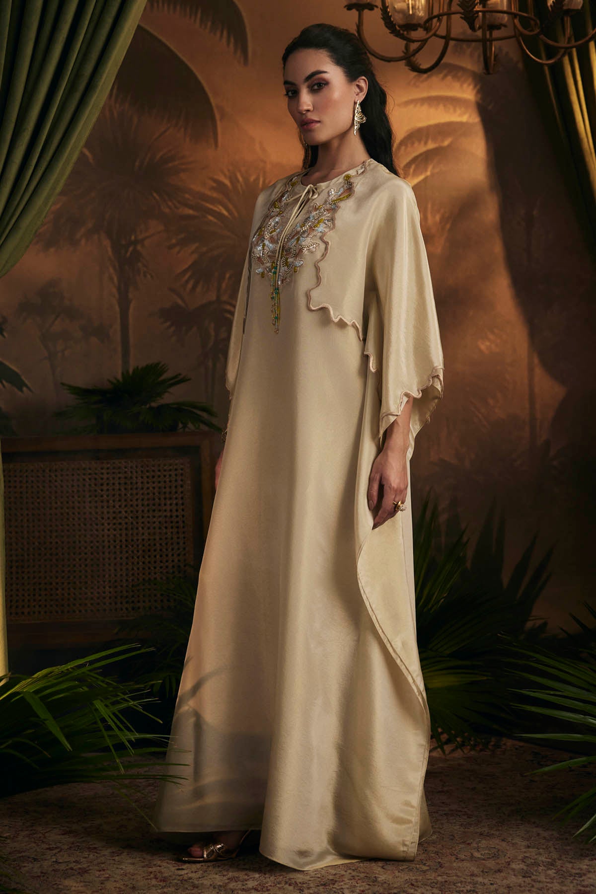 Gold Embroidered Layered Kaftan