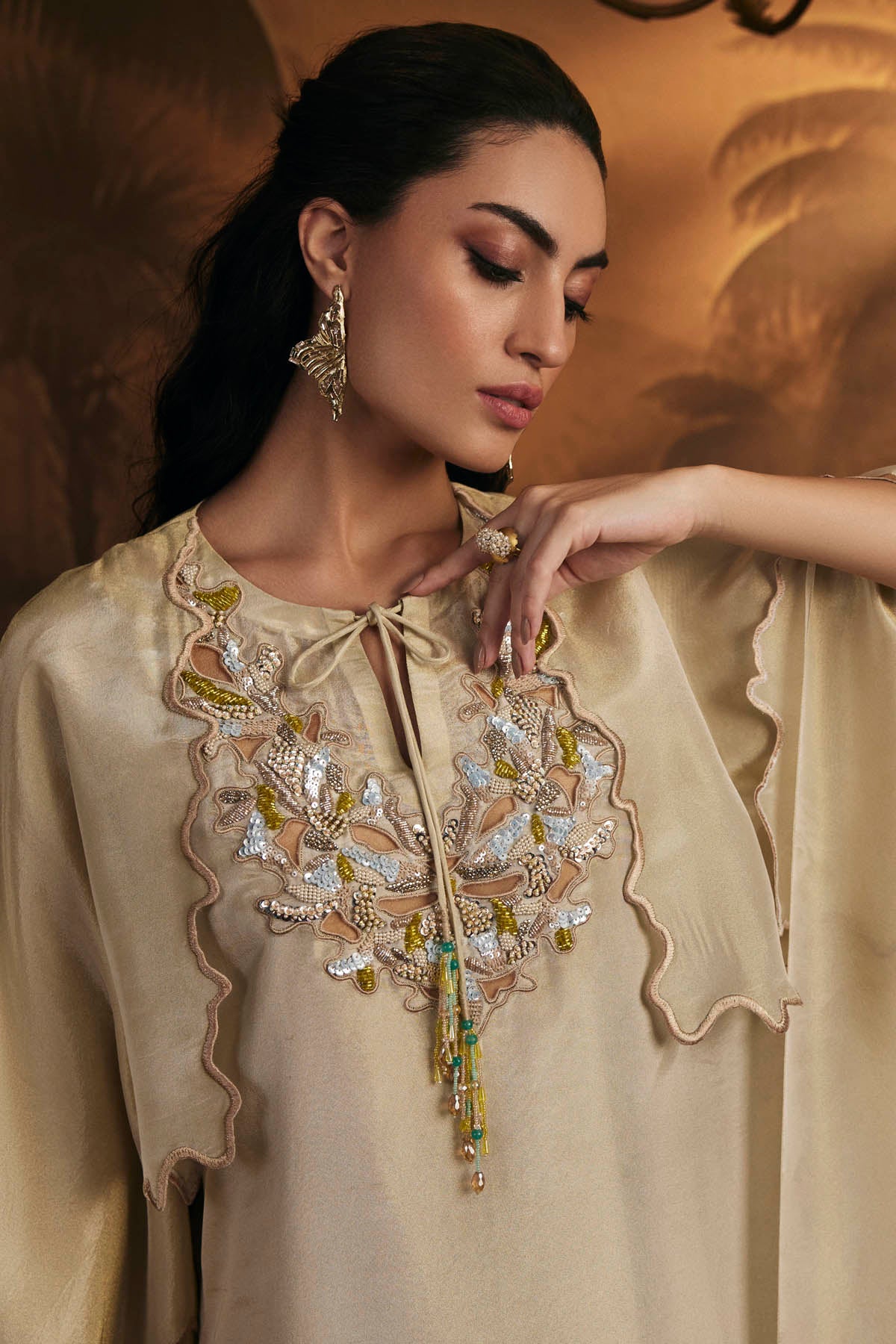 Gold Embroidered Layered Kaftan