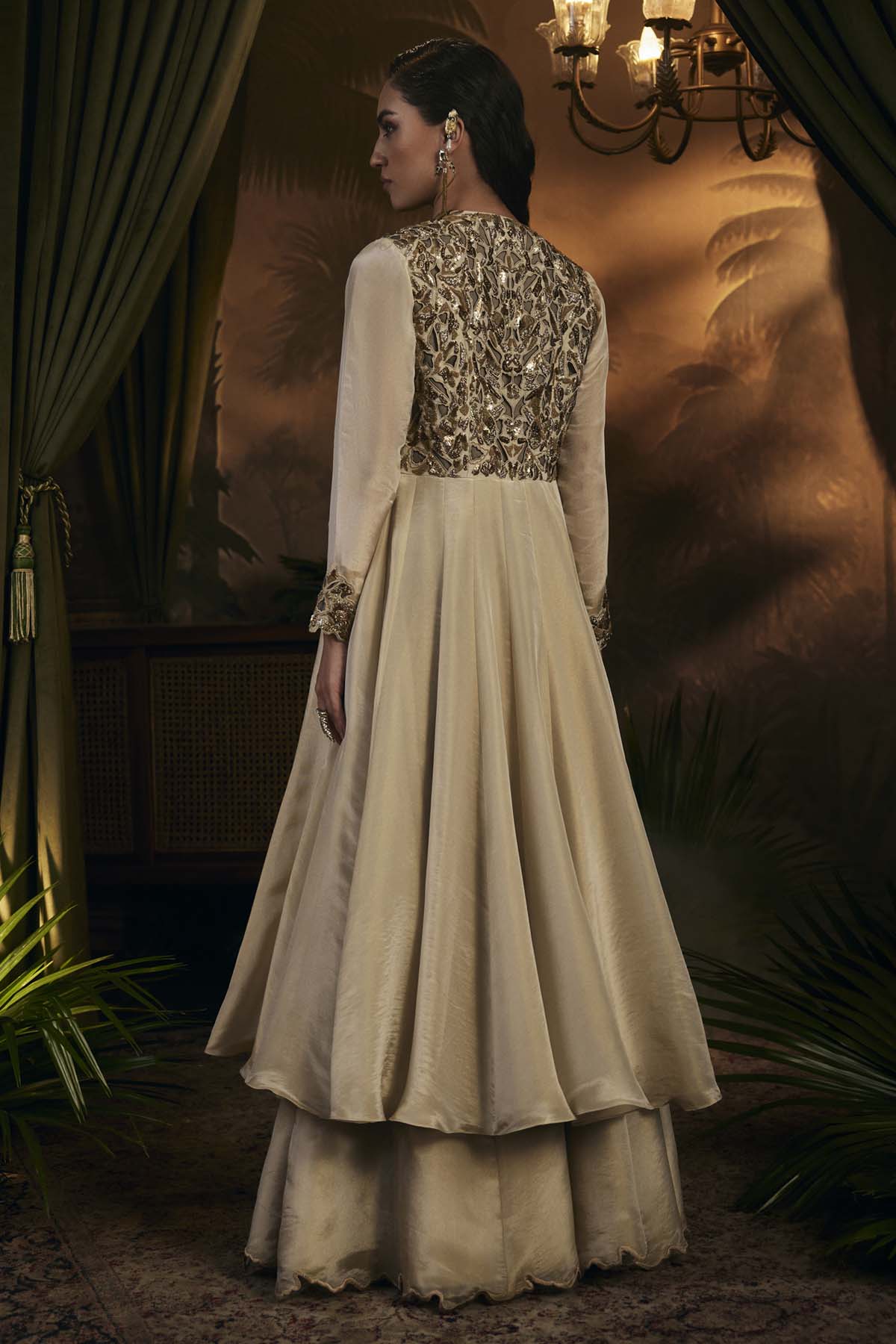 Gold Embroidered Long Jacket Set