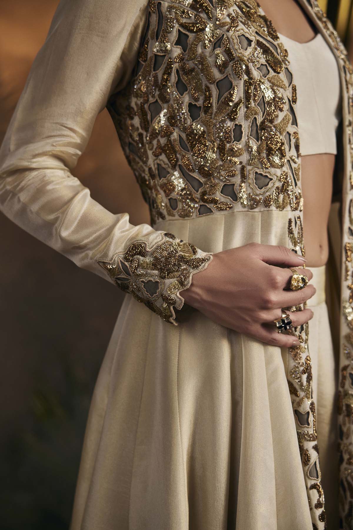 Gold Embroidered Long Jacket Set