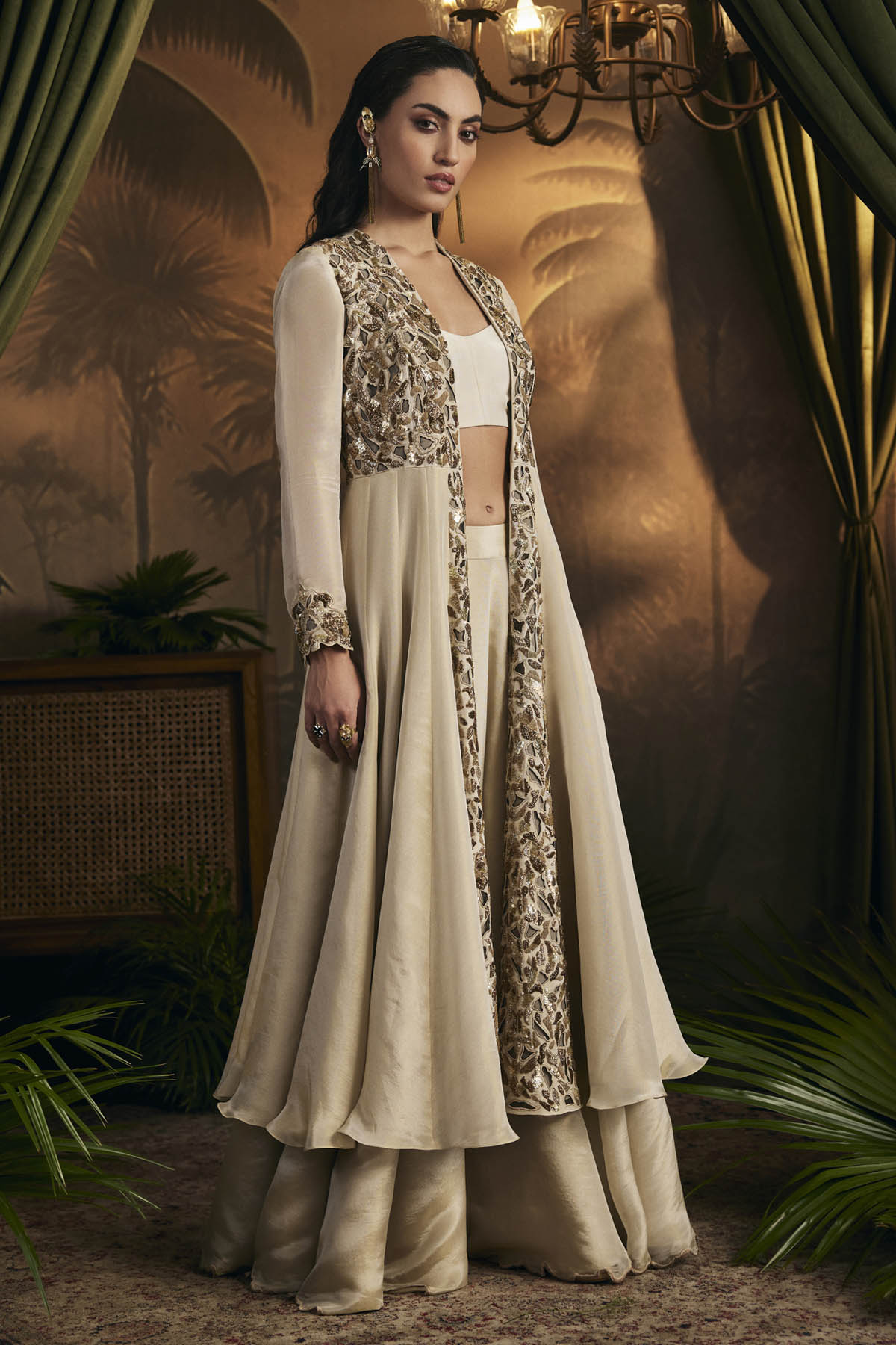 Gold Embroidered Long Jacket Set