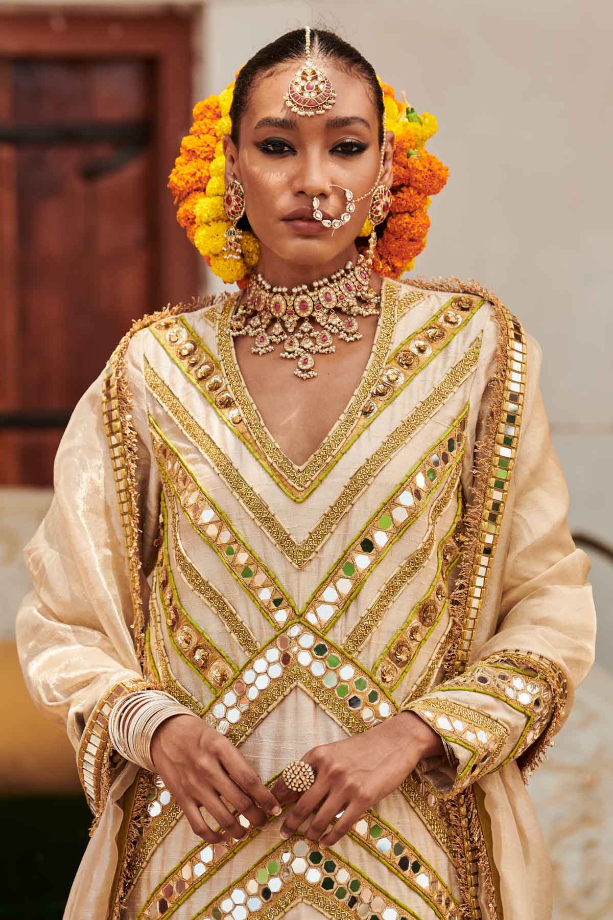 Gold Embroidered Long Kurta Set