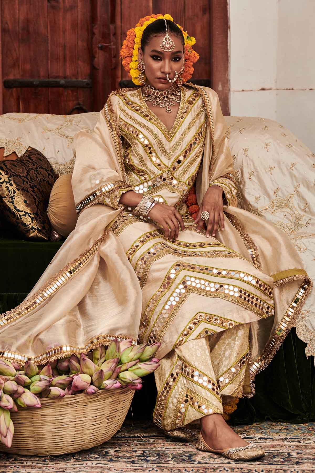 Buy ITRH, Designer Gold Embroidered Long Kurta Set Online