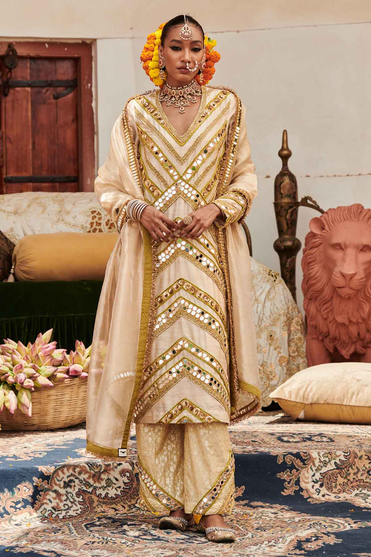 ITRH Gold Embroidered Long Kurta Set for women online at ScrollnShops