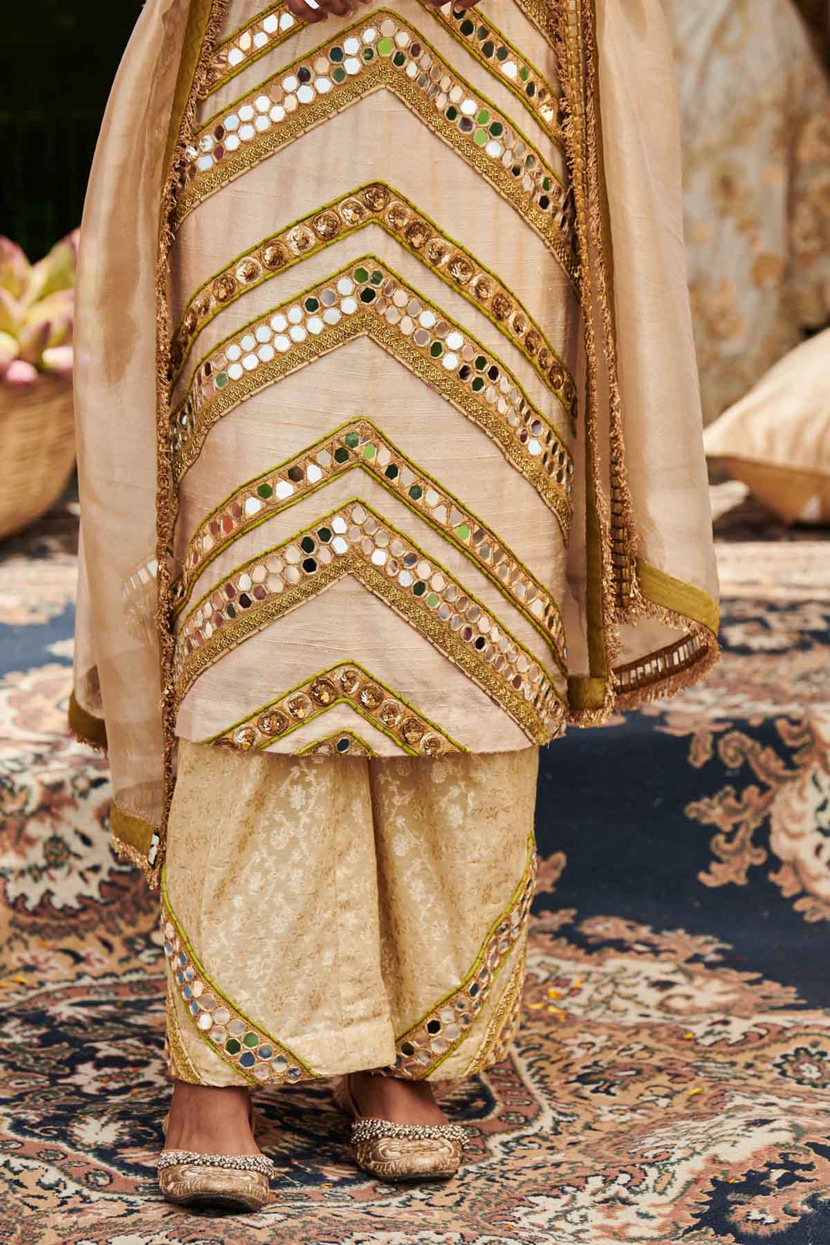 Gold Embroidered Long Kurta Set