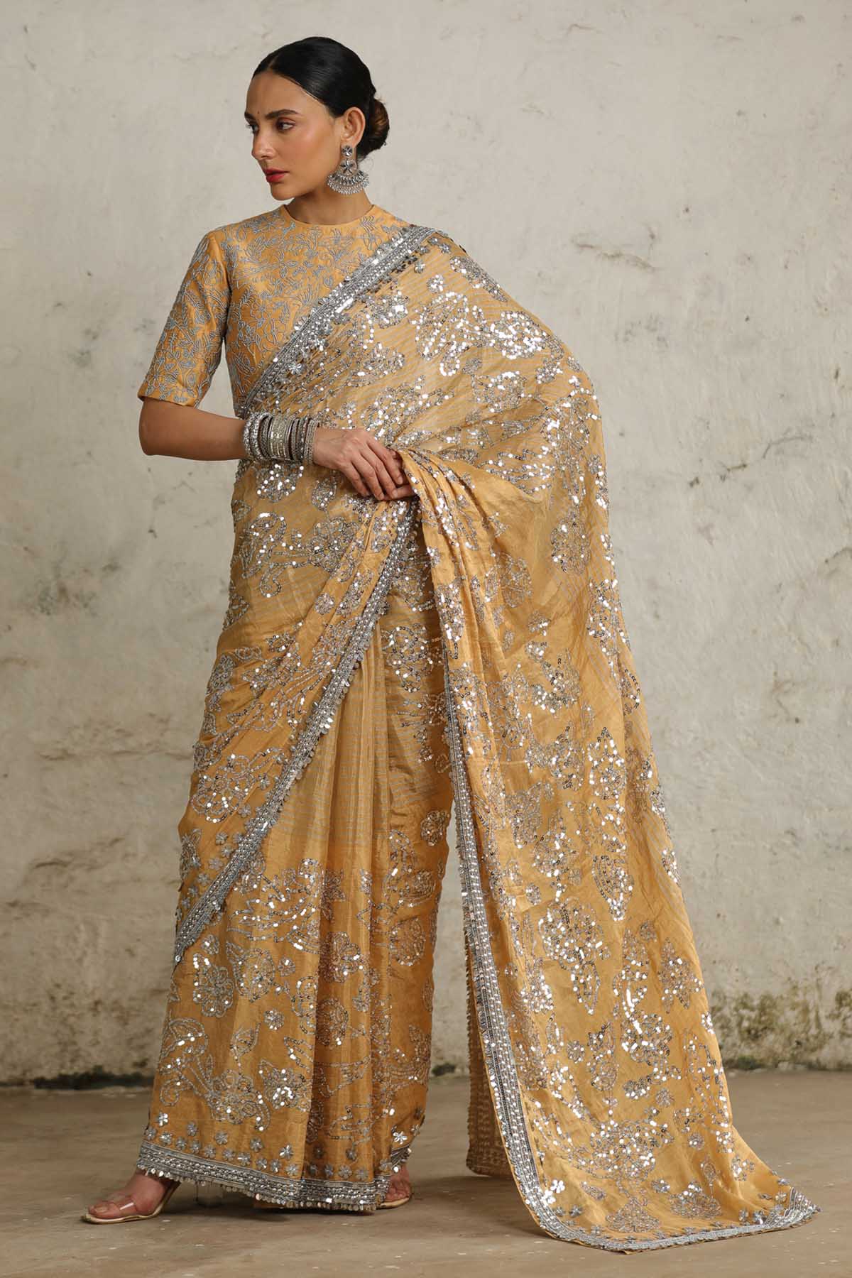 Gold Embroidered Saree & Blouse