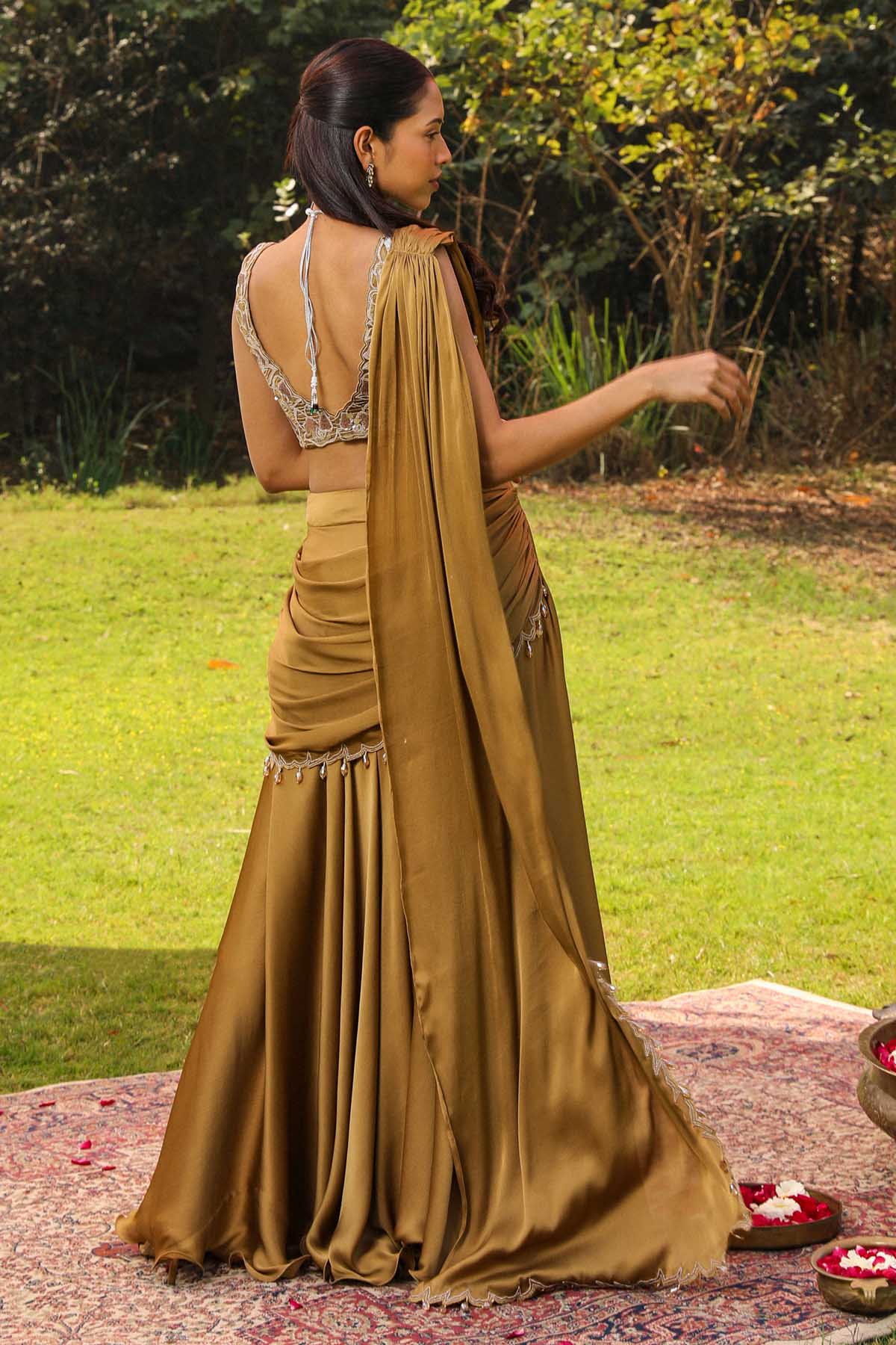 Gold Embroidered Sharara Saree