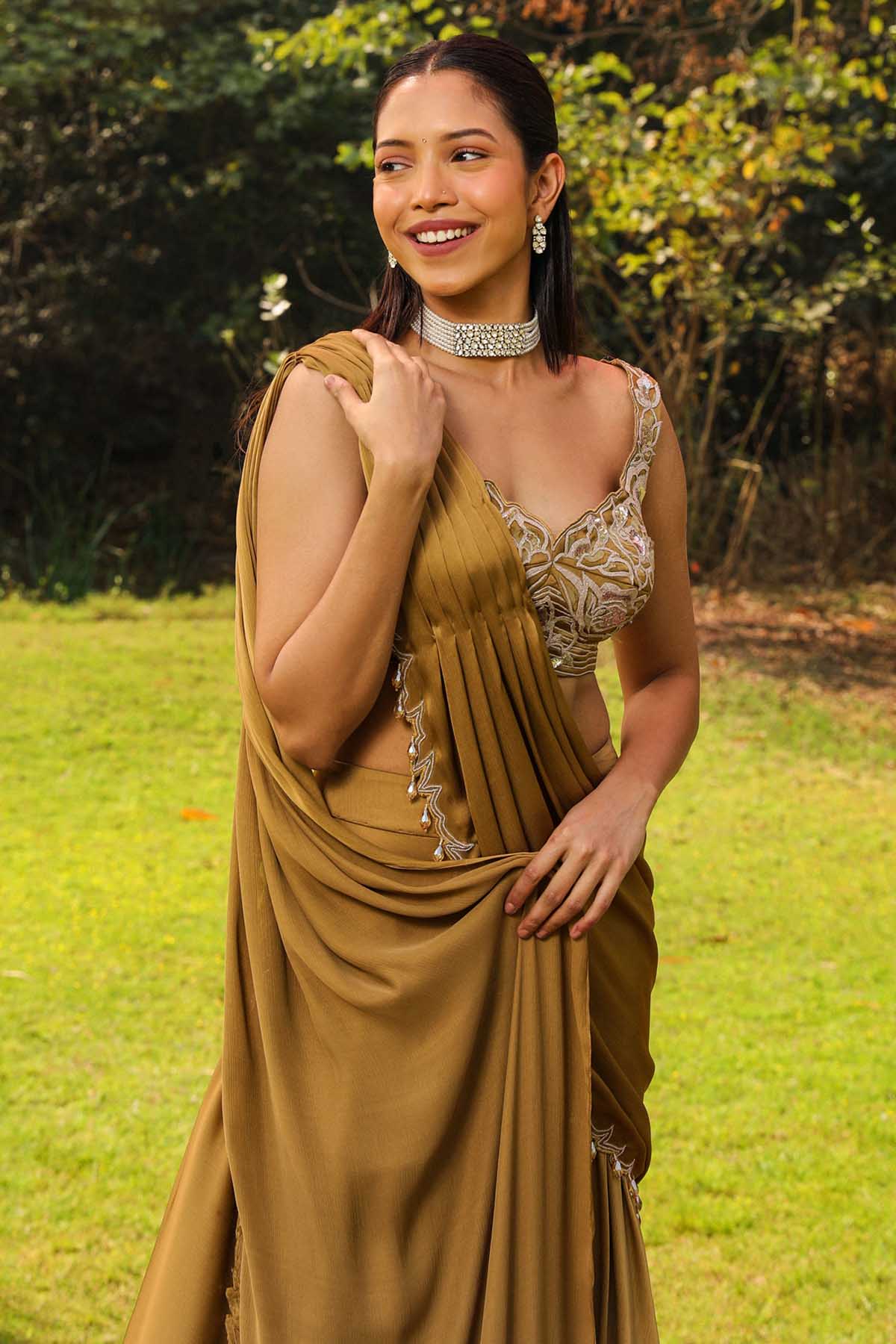 Gold Embroidered Sharara Saree