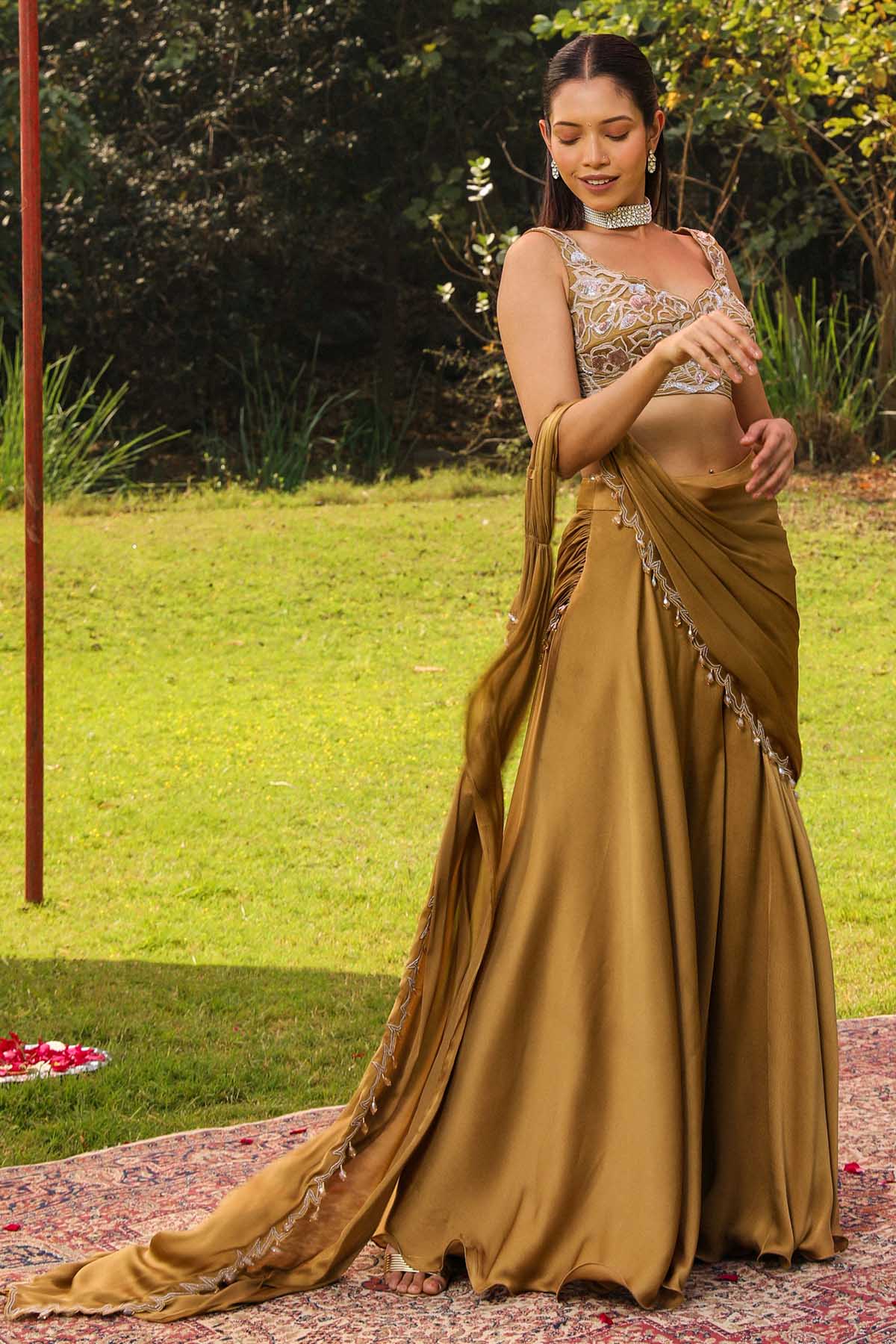 Gold Embroidered Sharara Saree