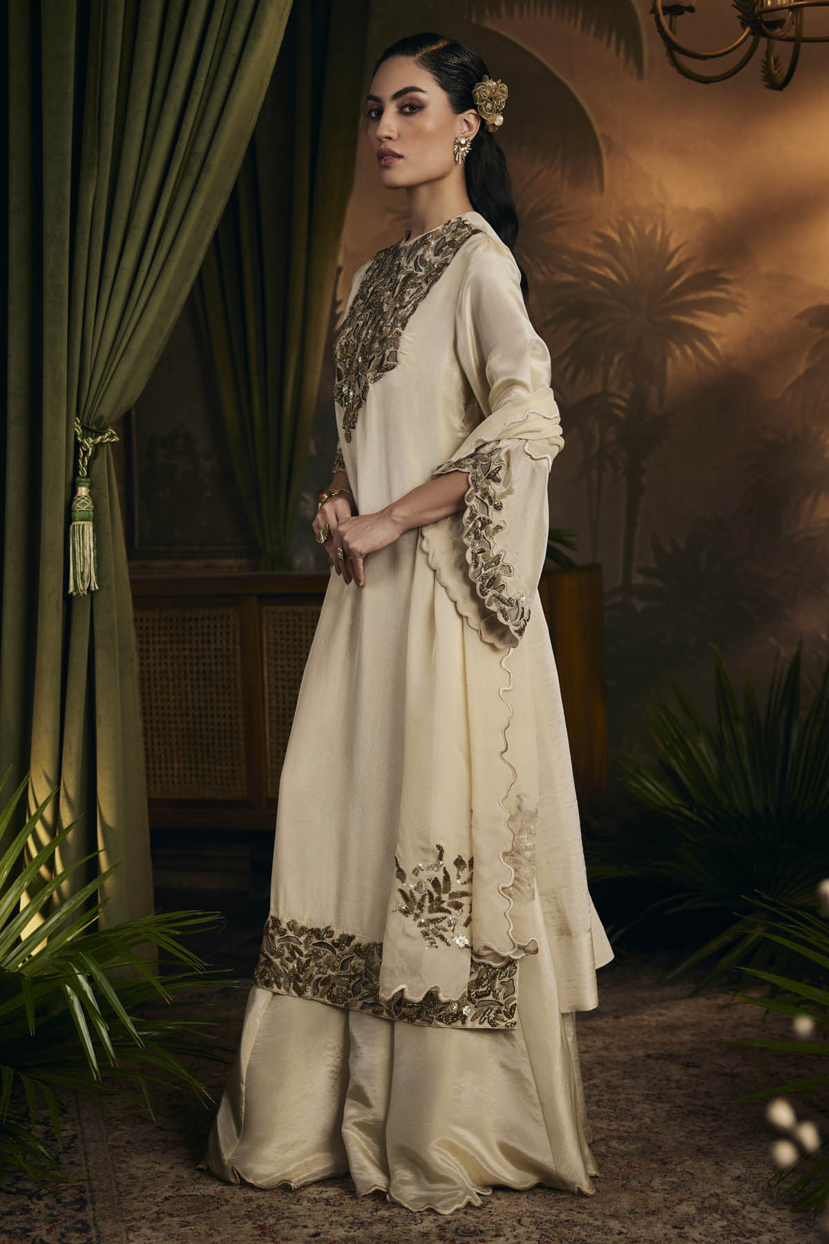 Gold Embroidered Sharara Set