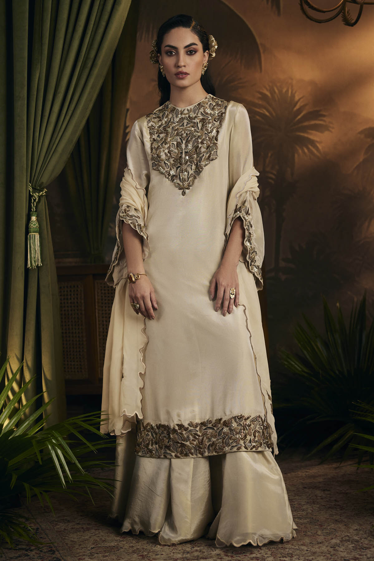 Kaprapan Gold Embroidered Sharara Set for women online at ScrollnShops