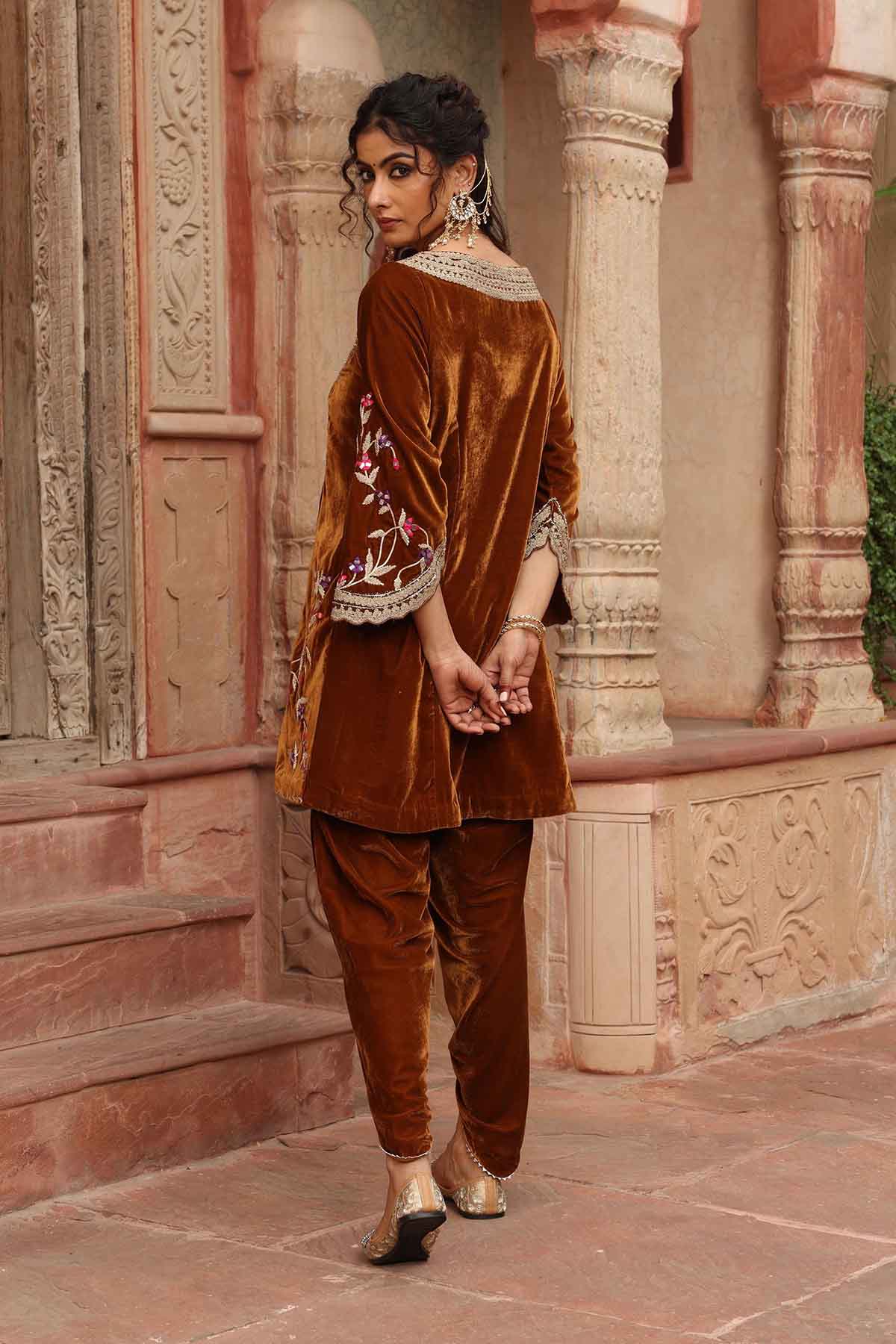 Gold Embroidered Short Kurta Set