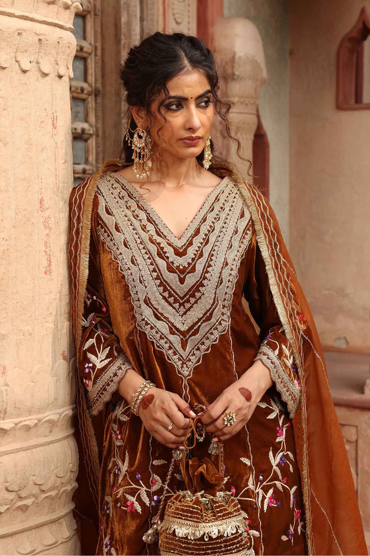 Gold Embroidered Short Kurta Set