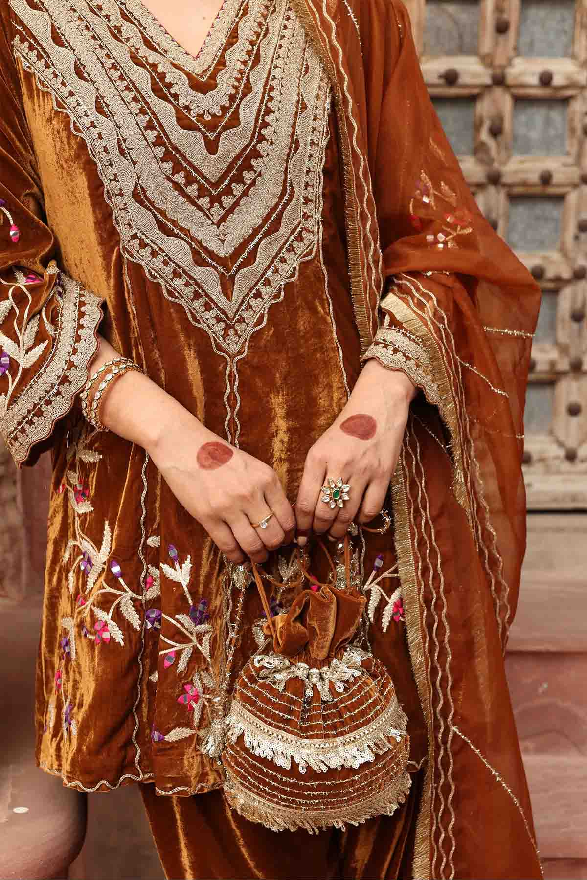 Gold Embroidered Short Kurta Set