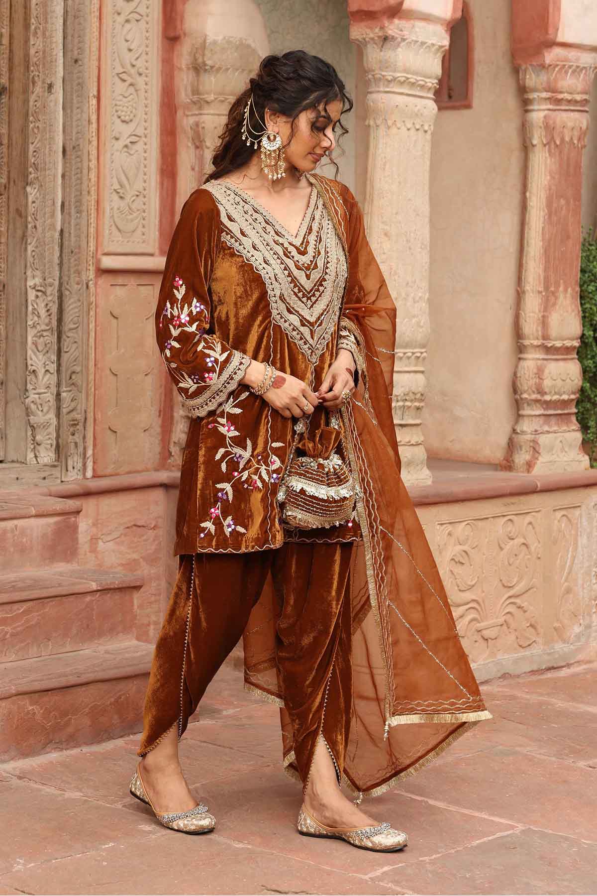 Gold Embroidered Short Kurta Set