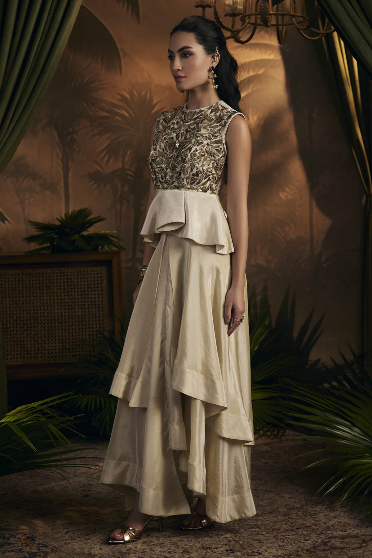 Gold Embroidered Top & Skirt