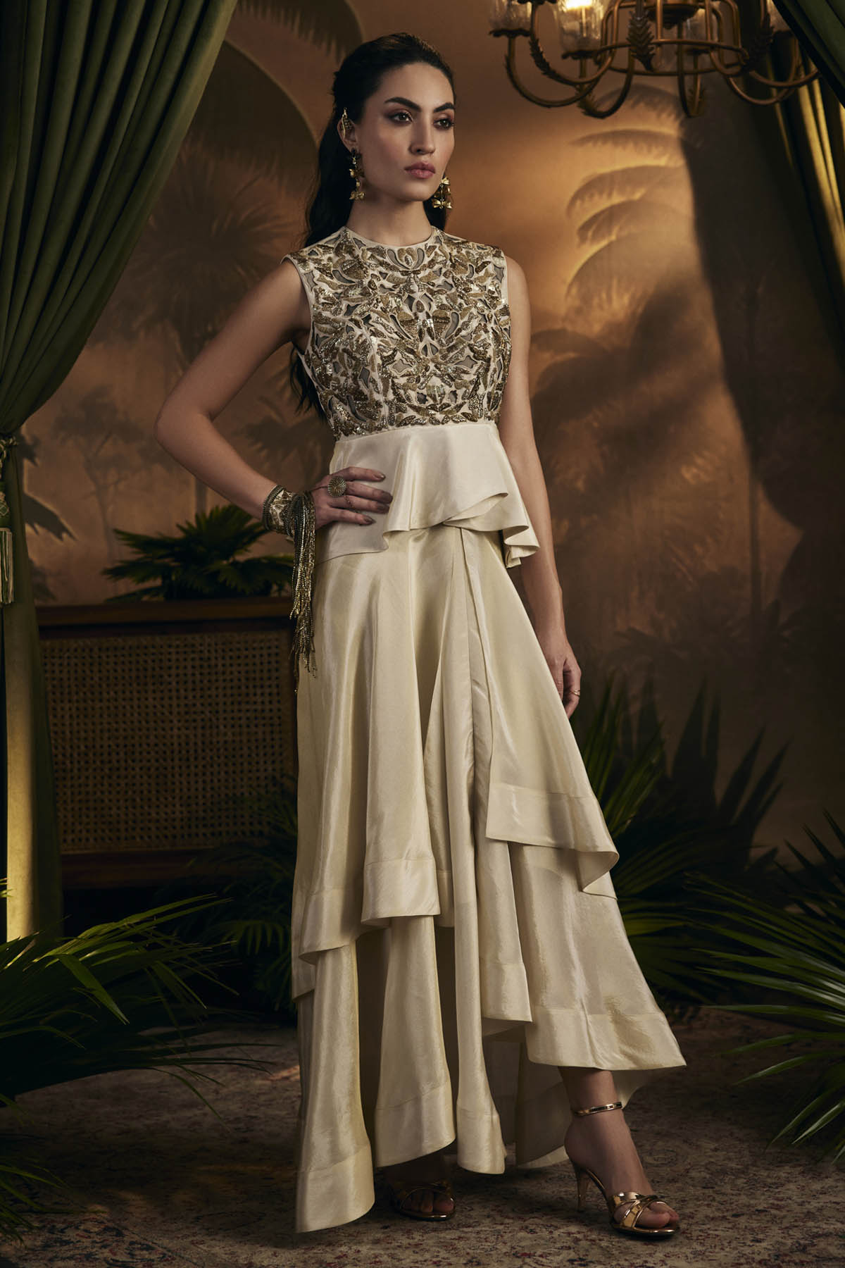 Buy Designer Gold Embroidered Top & Skirt Online
