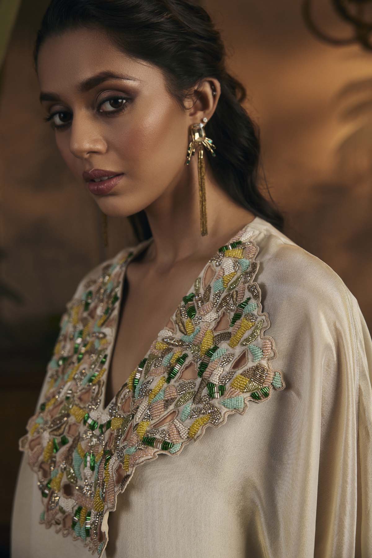 Gold Embroidered V-Neck Kaftan