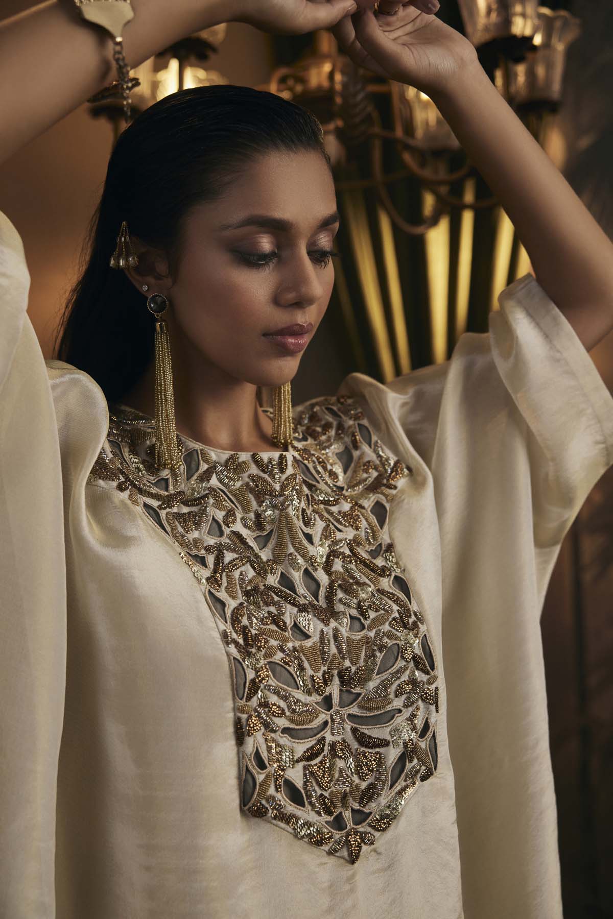 Gold Embroidered Yoke Kaftan