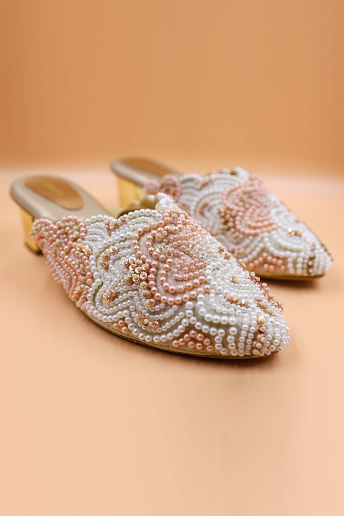 Foot Fuel Gold Embroidered Zardosi Mules for accessories online at ScrollnShops