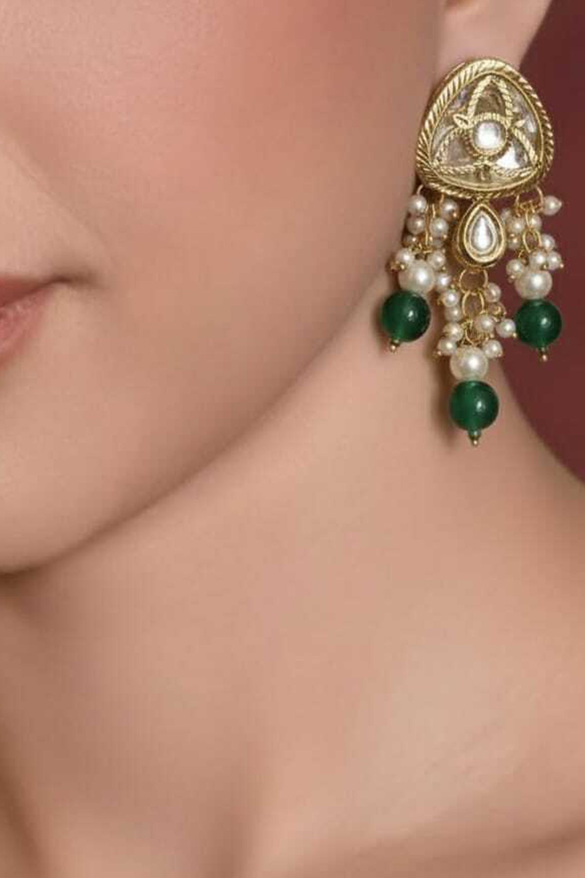 Buy Gold Emerald Bead Drop Earrings for women by Beauty Spot Jewellery online available at scrollnshops