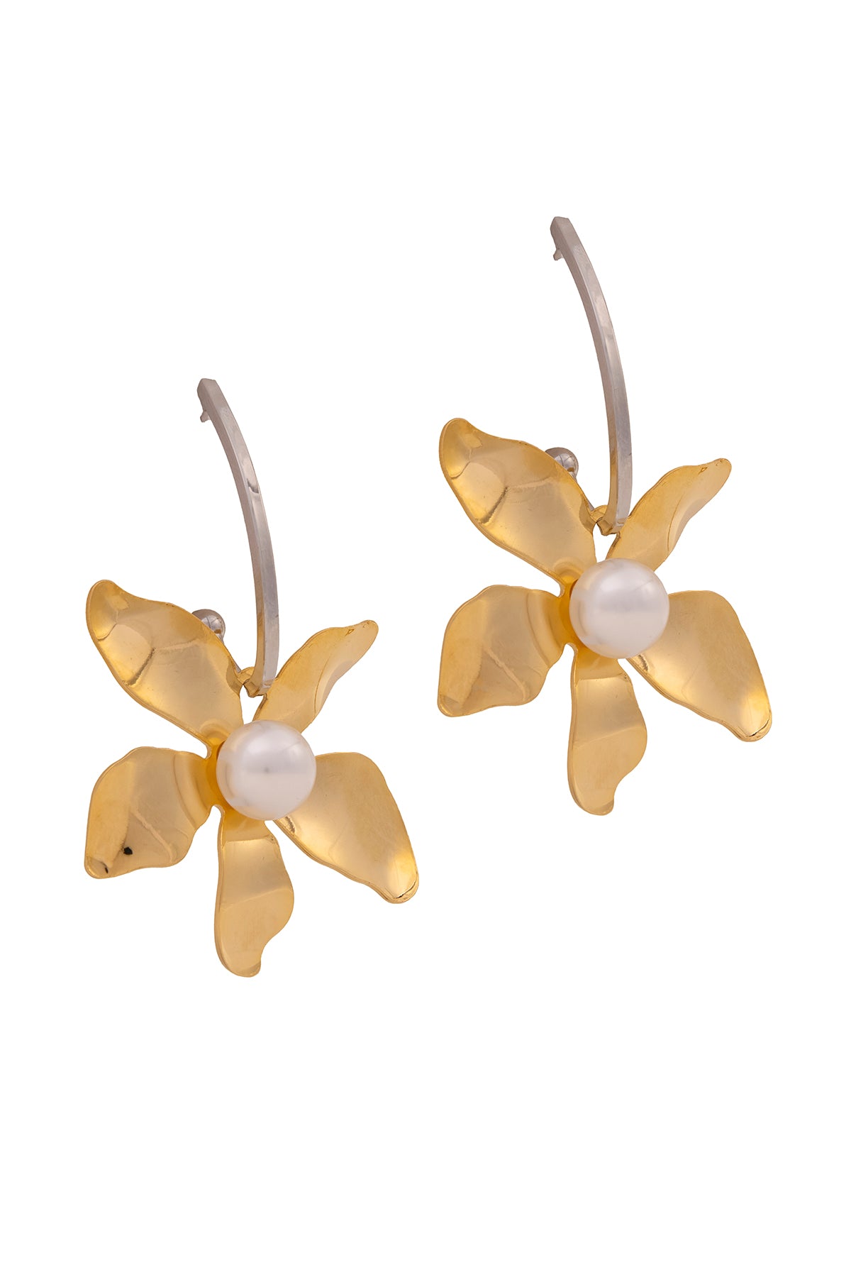 Gold Enamel Floral Earrings