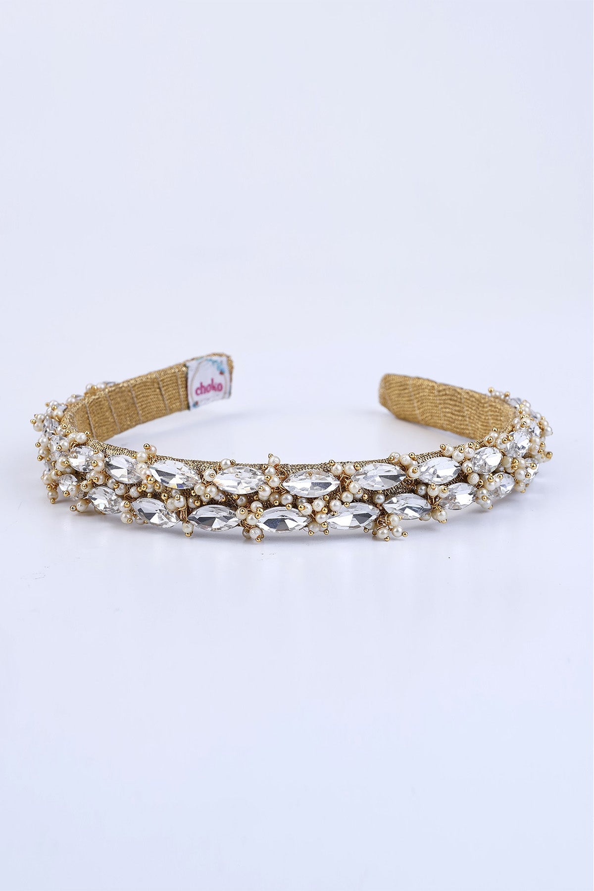 Buy Gold Floral Crystal Hairband by Choko for women online at ScrollnShops