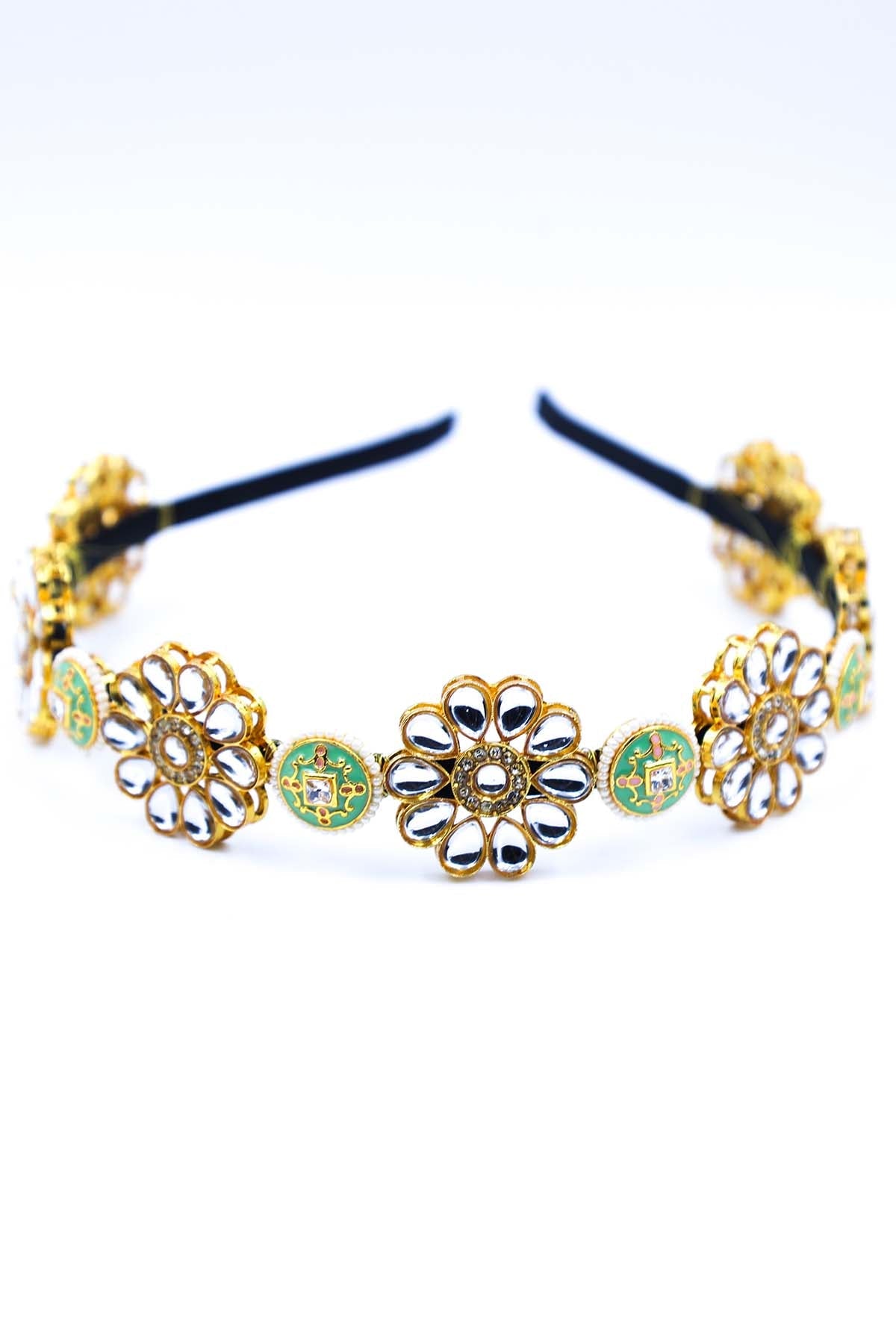 Buy Gold Floral Embellished Headband by Foot Fuel for women online at ScrollnShops