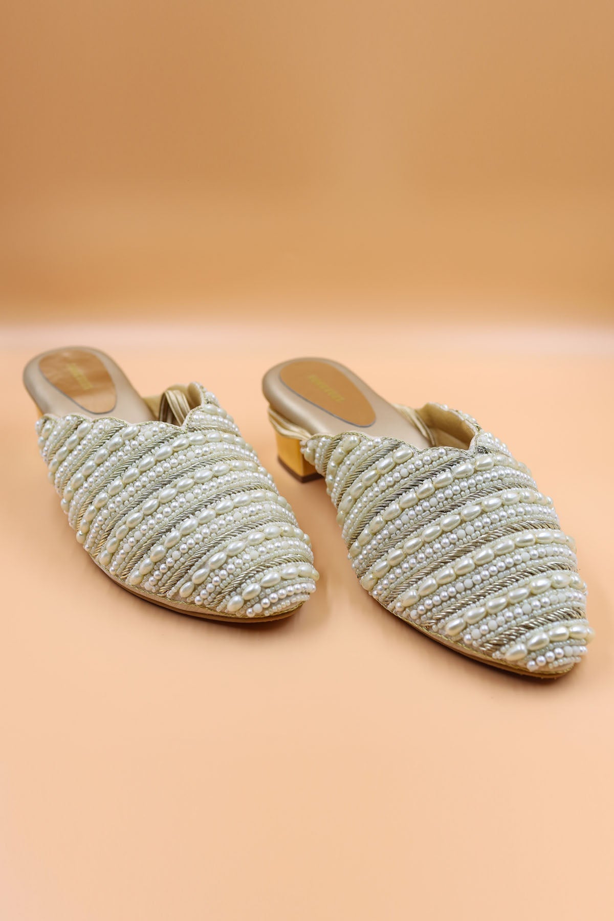 Foot Fuel Gold Floral Embroidered Mules for accessories online at ScrollnShops